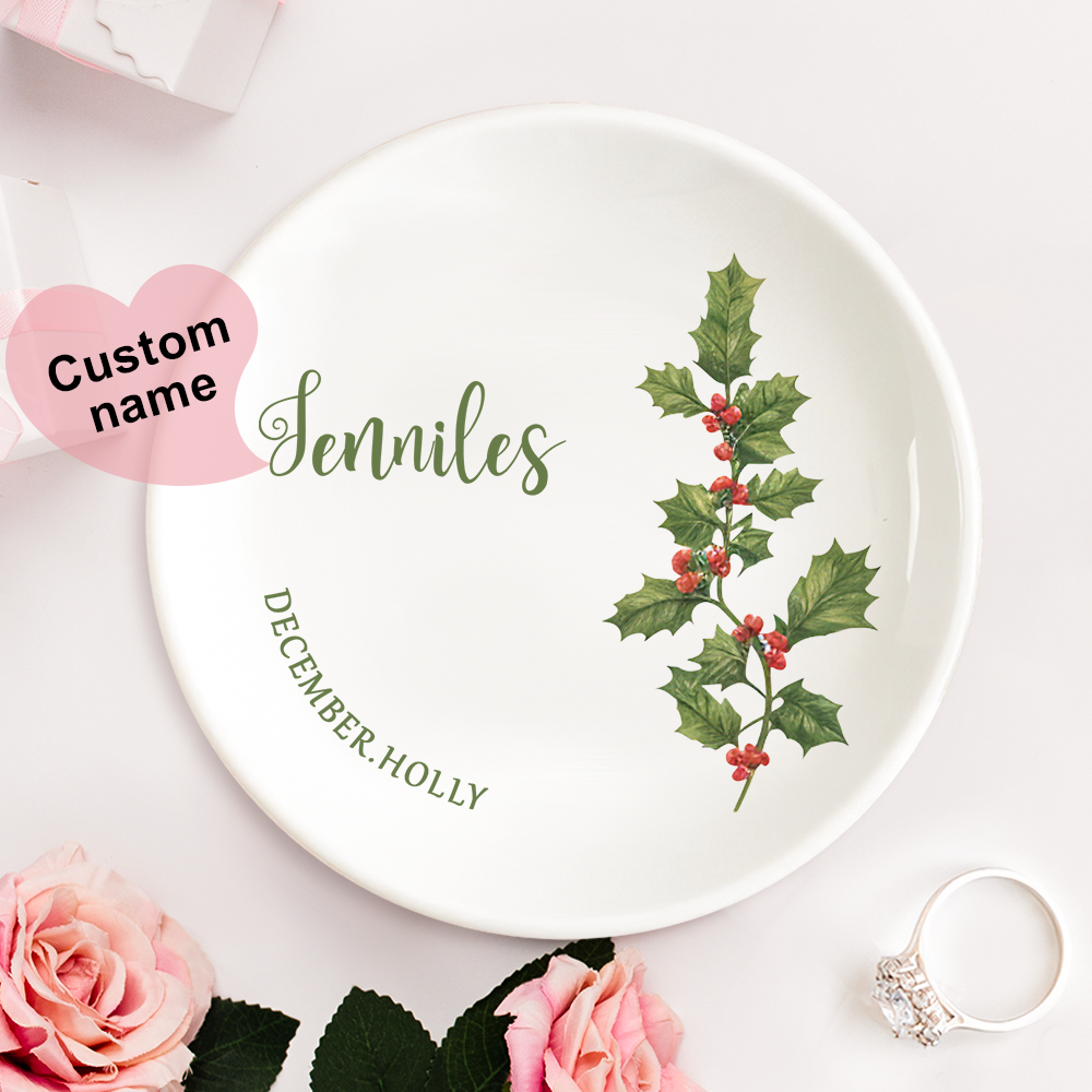 Personalized Birth Flower Floral Ring Jewelry Dish Gift for Her - MyFaceBoxer