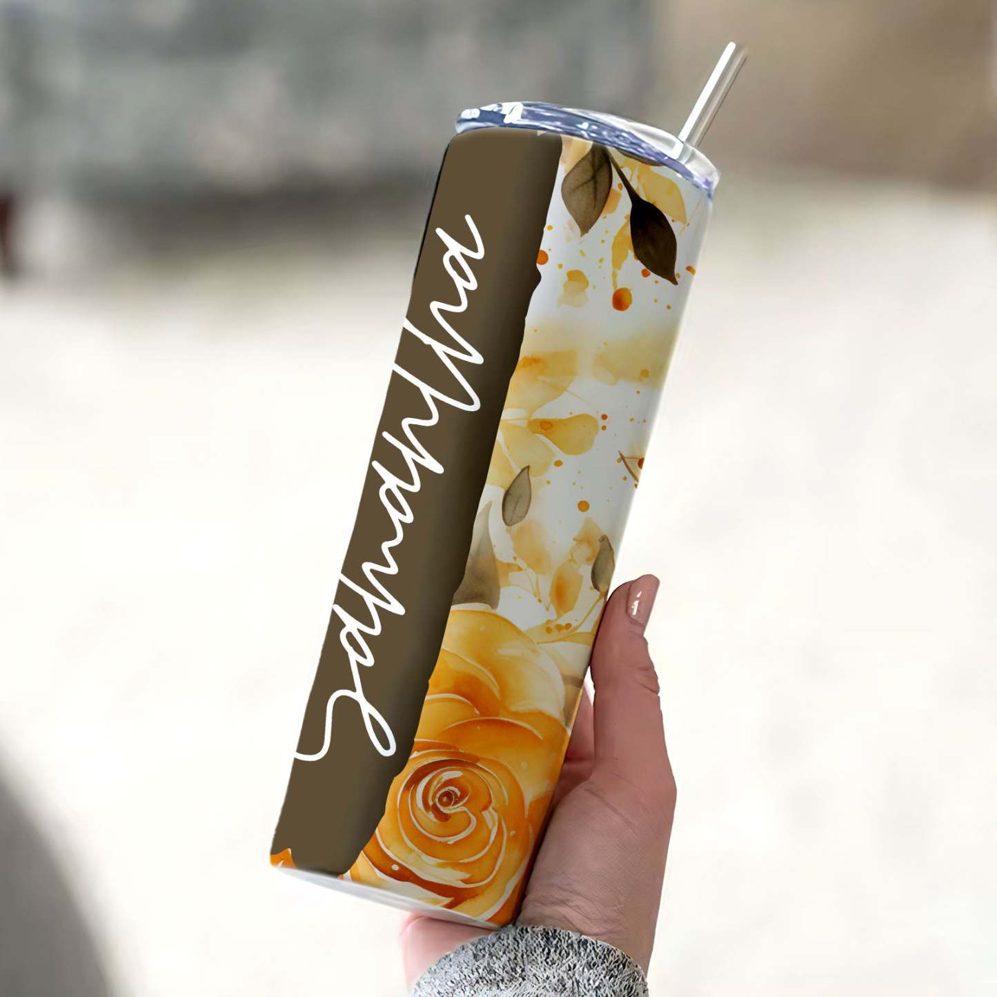 Personalized Name Floral Tumbler Skinny Sublimation Seamless Gift - MyFaceBoxer