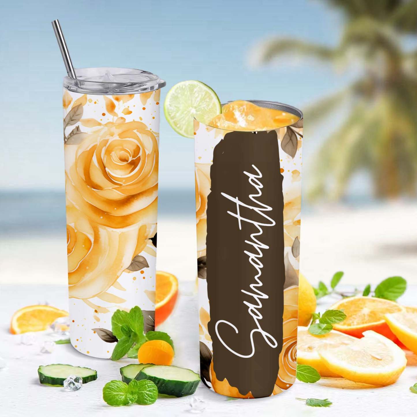Personalized Name Floral Tumbler Skinny Sublimation Seamless Gift - MyFaceBoxer