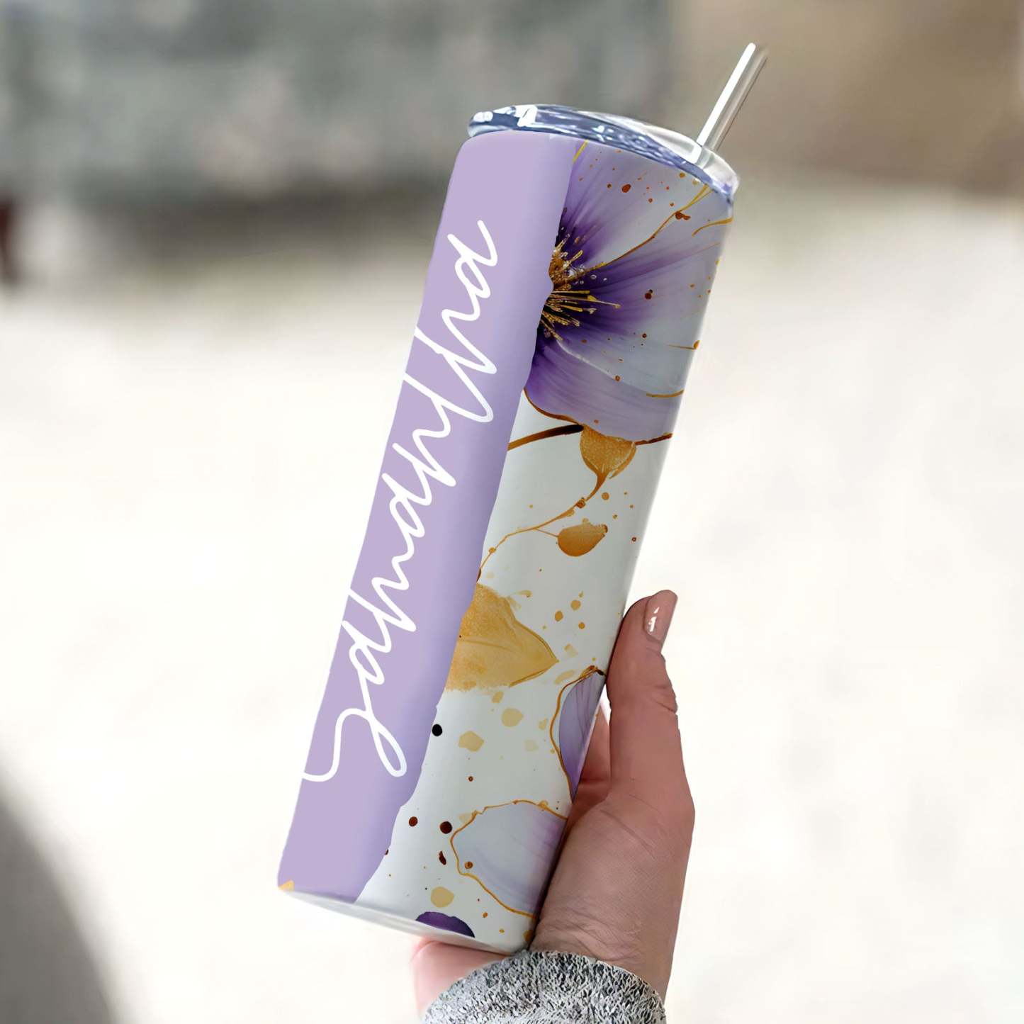 Personalized Floral Name Tumbler Skinny Seamless Gift for Her - MyFaceBoxer
