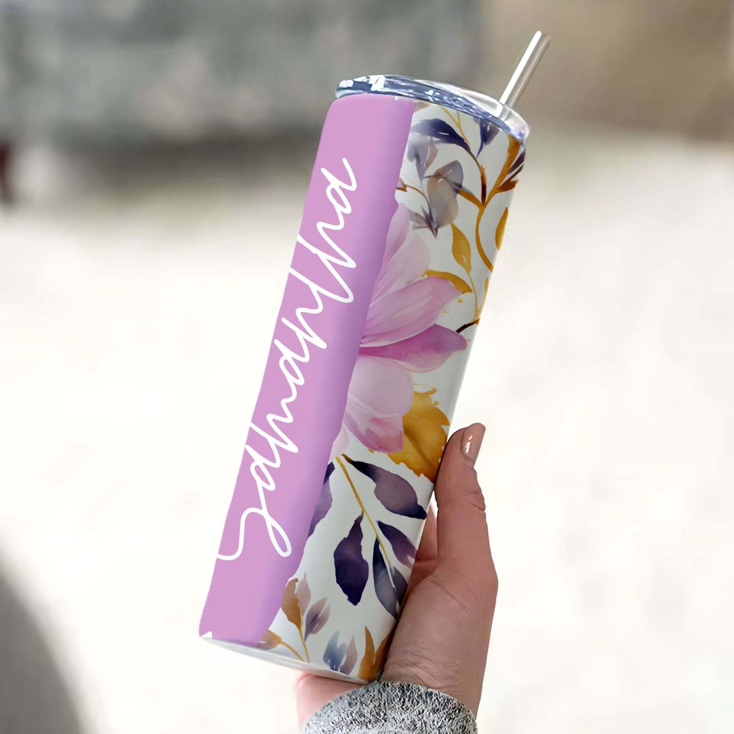 Personalized Seamless Text Watercolor Floral Tumbler 3D Gift - MyFaceBoxer