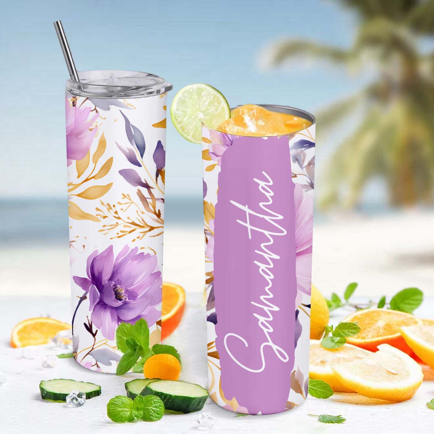 Personalized Seamless Text Watercolor Floral Tumbler 3D Gift - MyFaceBoxer
