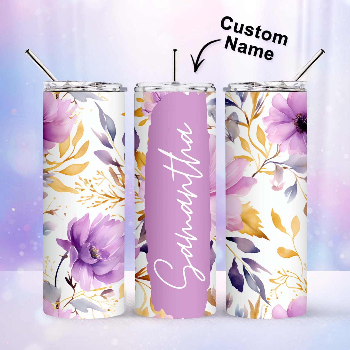 Personalized Name Floral Tumbler Skinny Sublimation Seamless Gift - MyFaceBoxer