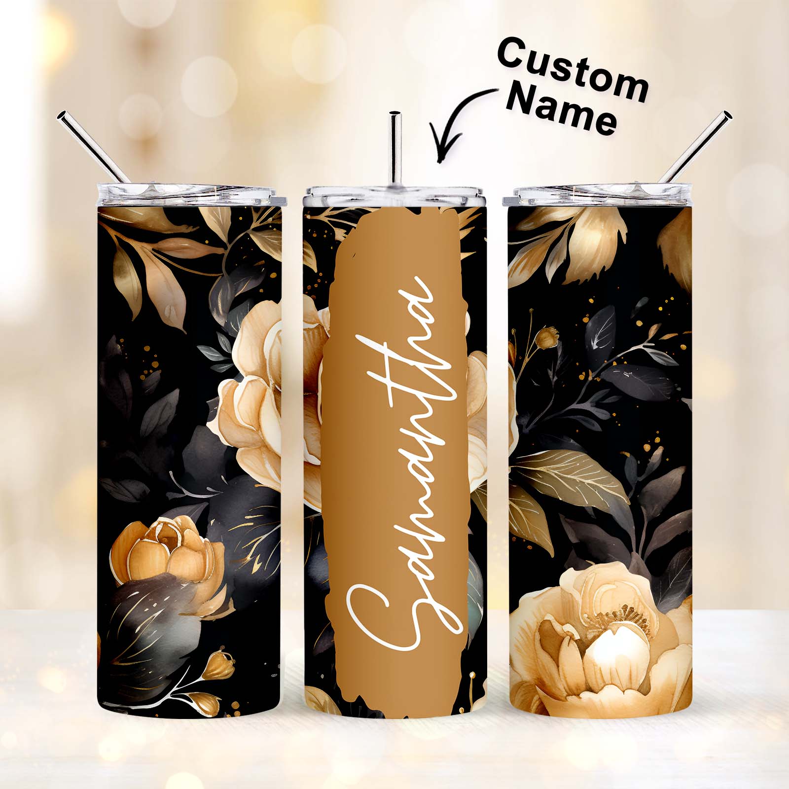 Floral Tumbler Custom Name 3D Flower Summer Girl Gift - MyFaceBoxer