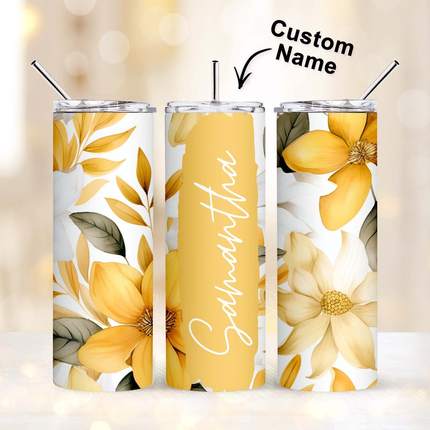 Personalized Name Floral Tumbler Skinny Sublimation Seamless Gift - MyFaceBoxer
