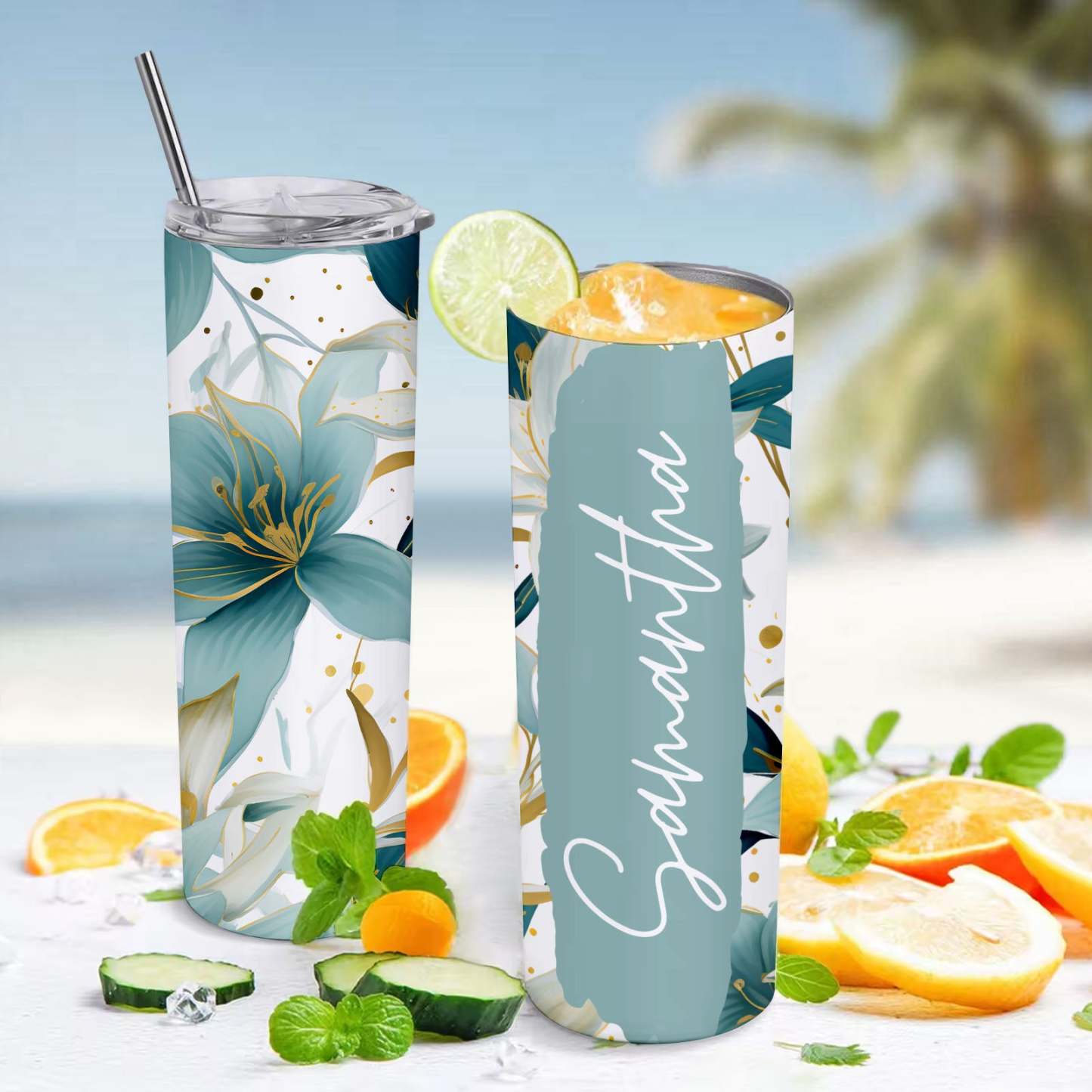 Skinny Floral Tumbler Name Water Cup Seamless Girl Gift - MyFaceBoxer