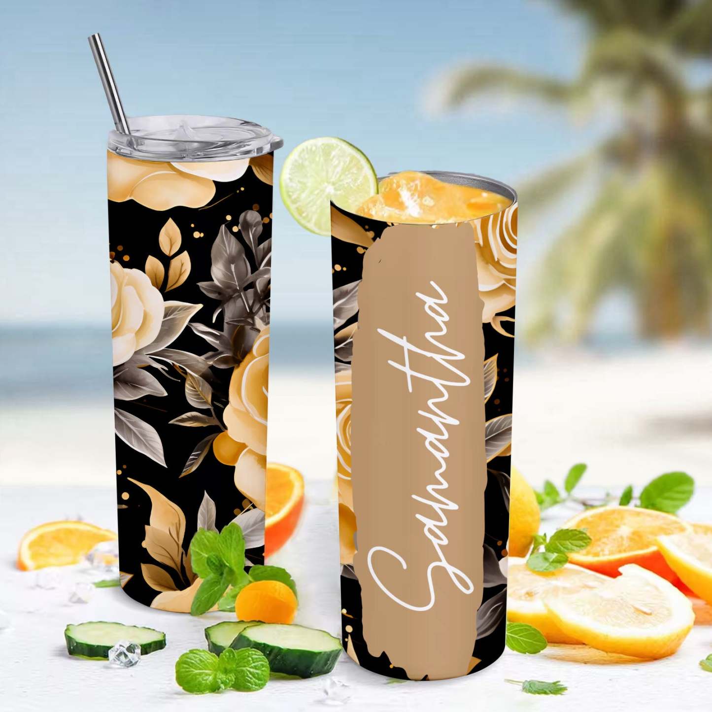 Personalized Floral Tumbler Add Your Own Text Wildflowers Summer Gift - MyFaceBoxer