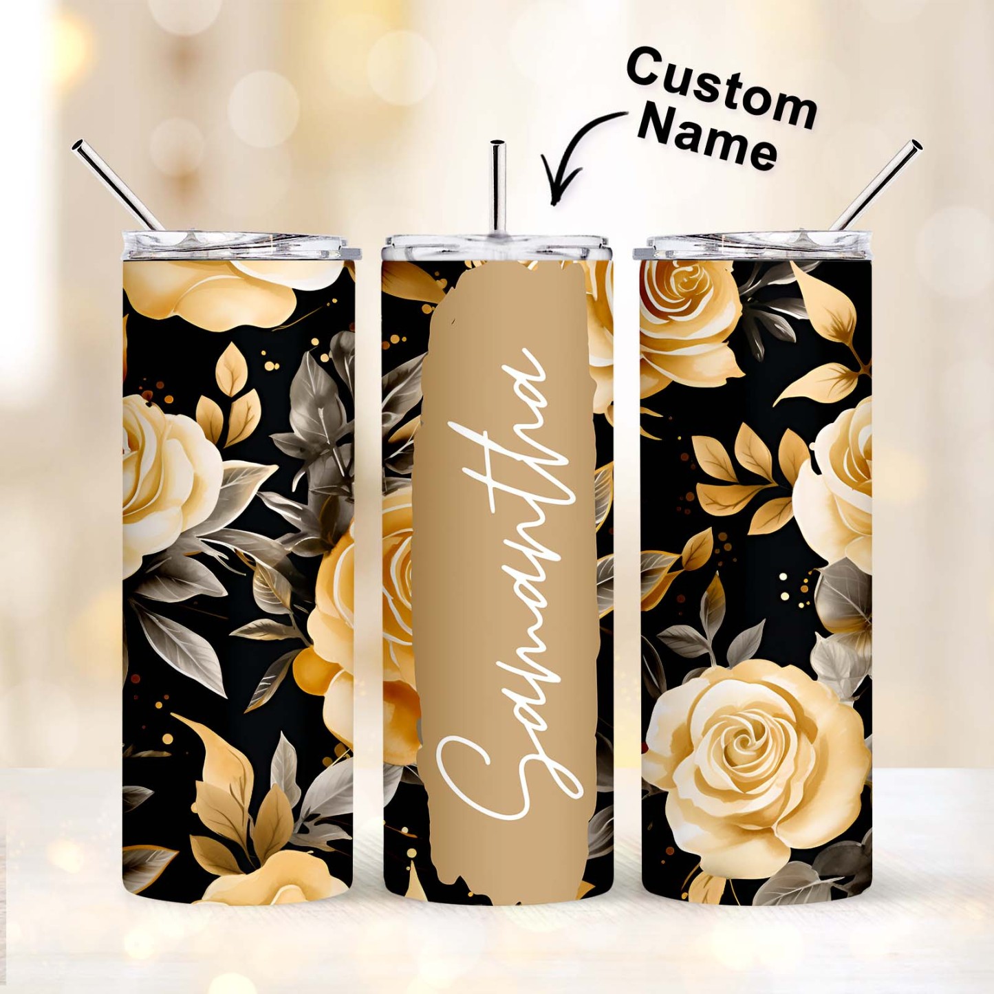 Personalized Name Floral Tumbler Skinny Sublimation Seamless Gift - MyFaceBoxer