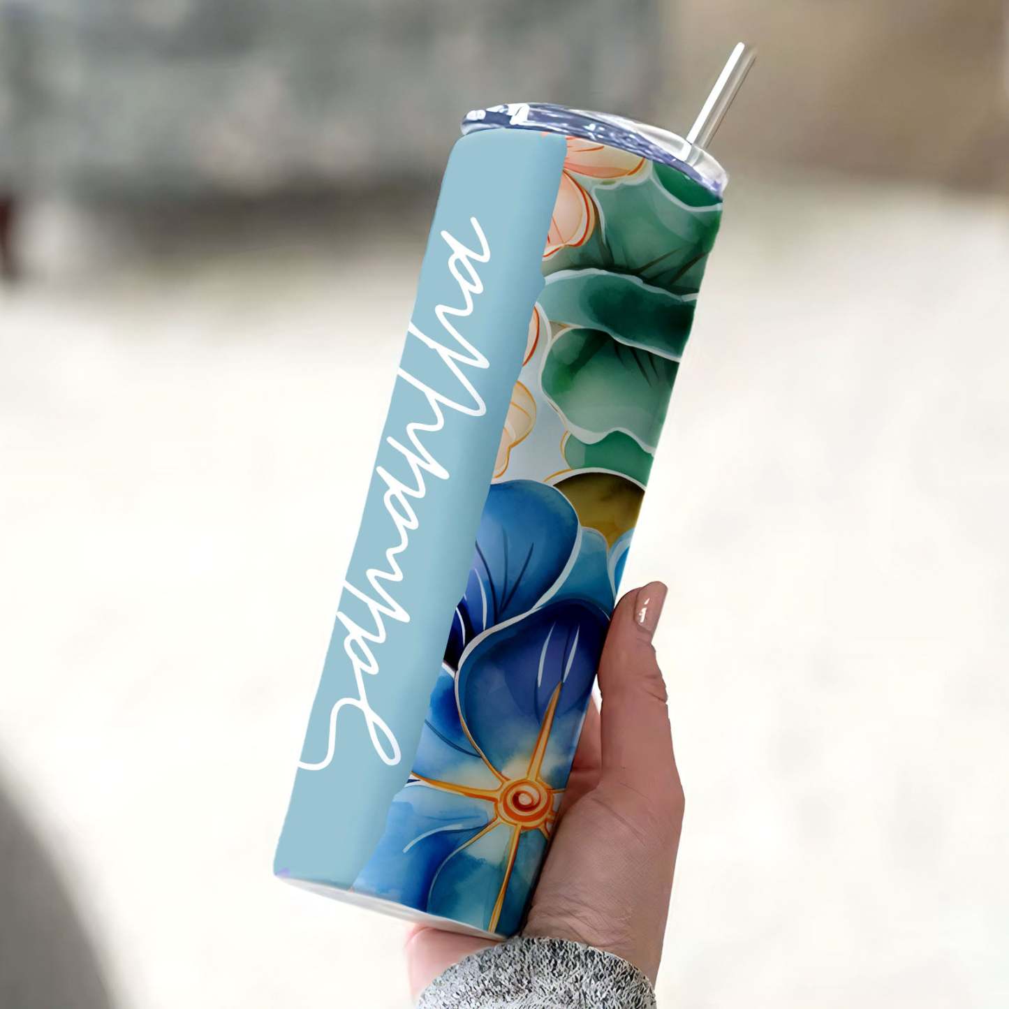 Personalized Name Floral Tumbler Retro Wedding Gift - MyFaceBoxer