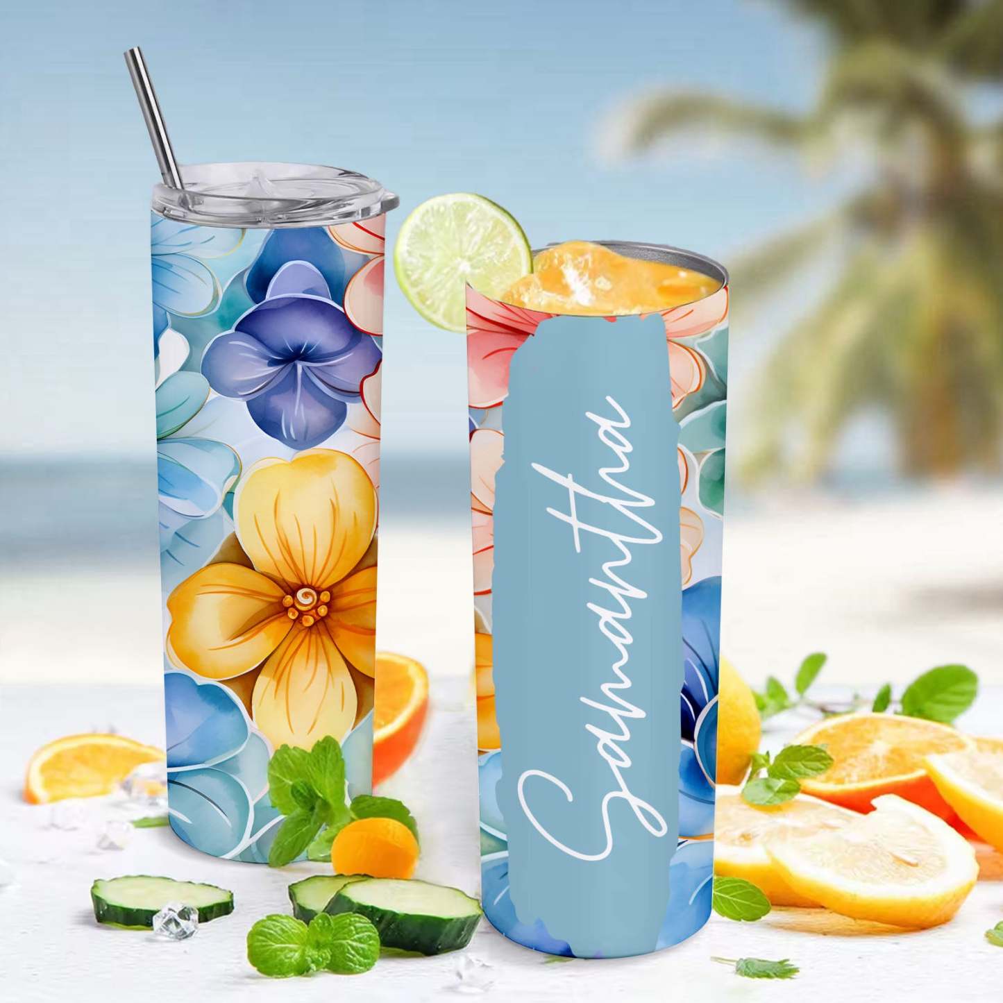 Personalized Name Floral Tumbler Retro Wedding Gift - MyFaceBoxer