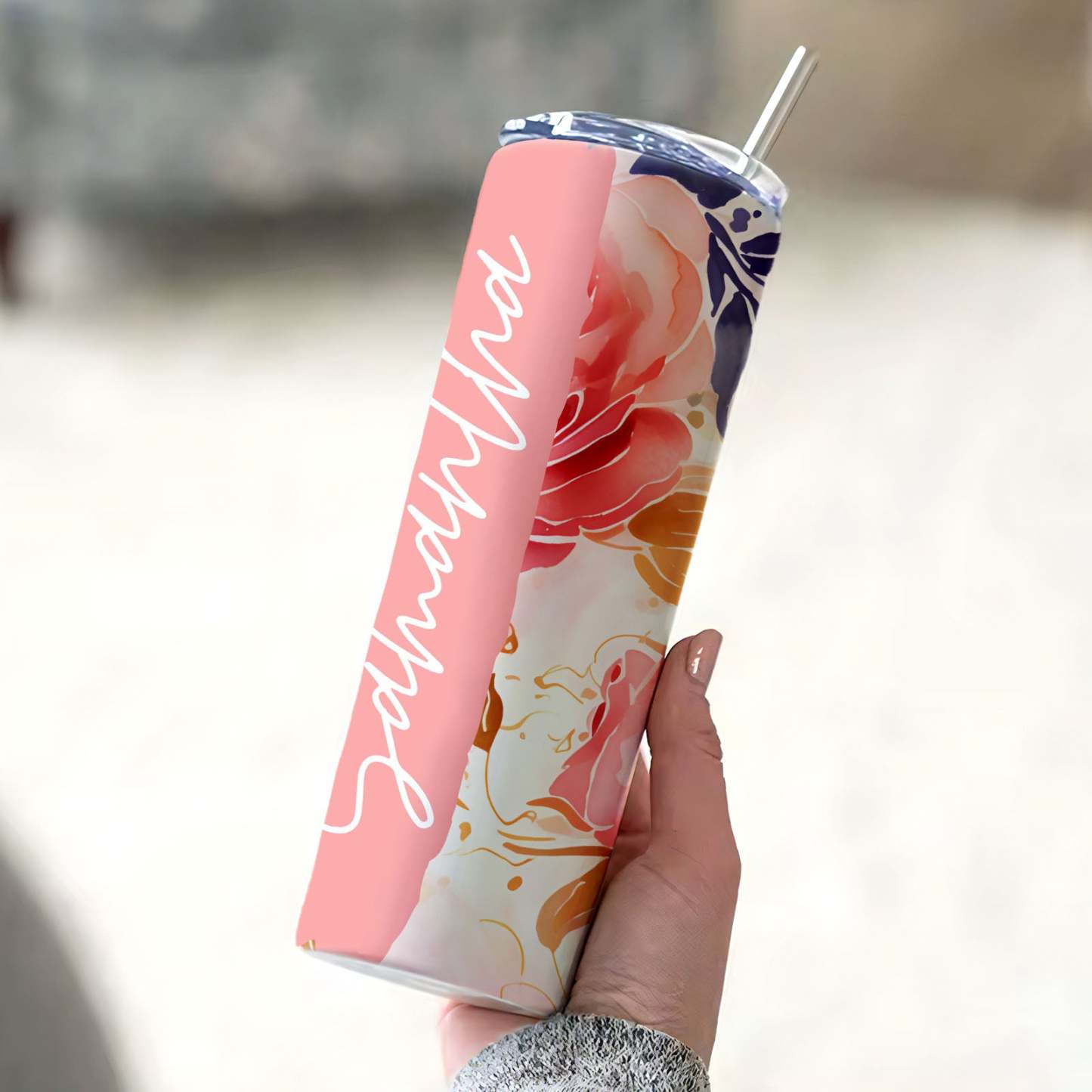 Custom Name Floral Tumbler Skinny Wedding Summer Gift - MyFaceBoxer