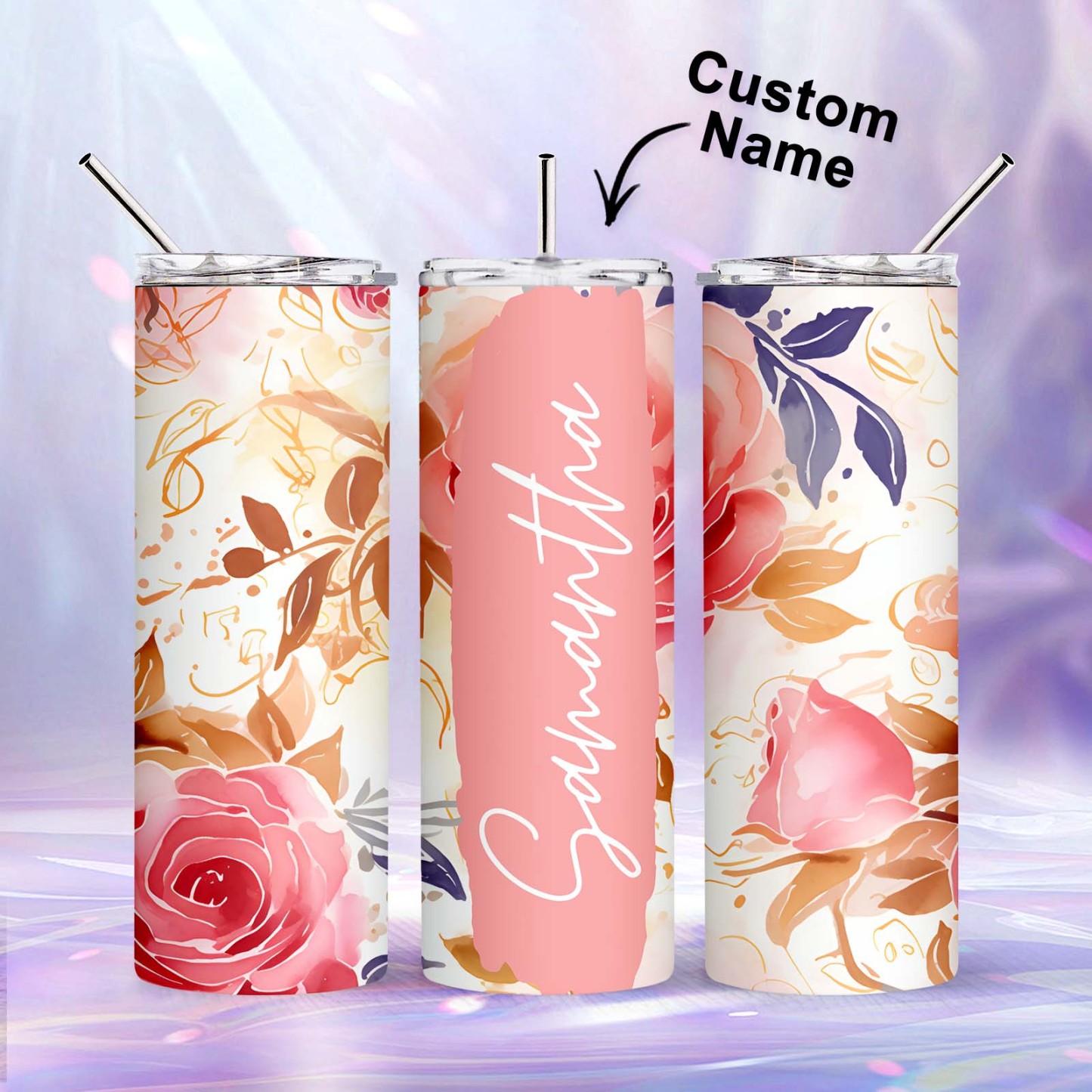 Custom Name Floral Tumbler Skinny Wedding Summer Gift - MyFaceBoxer