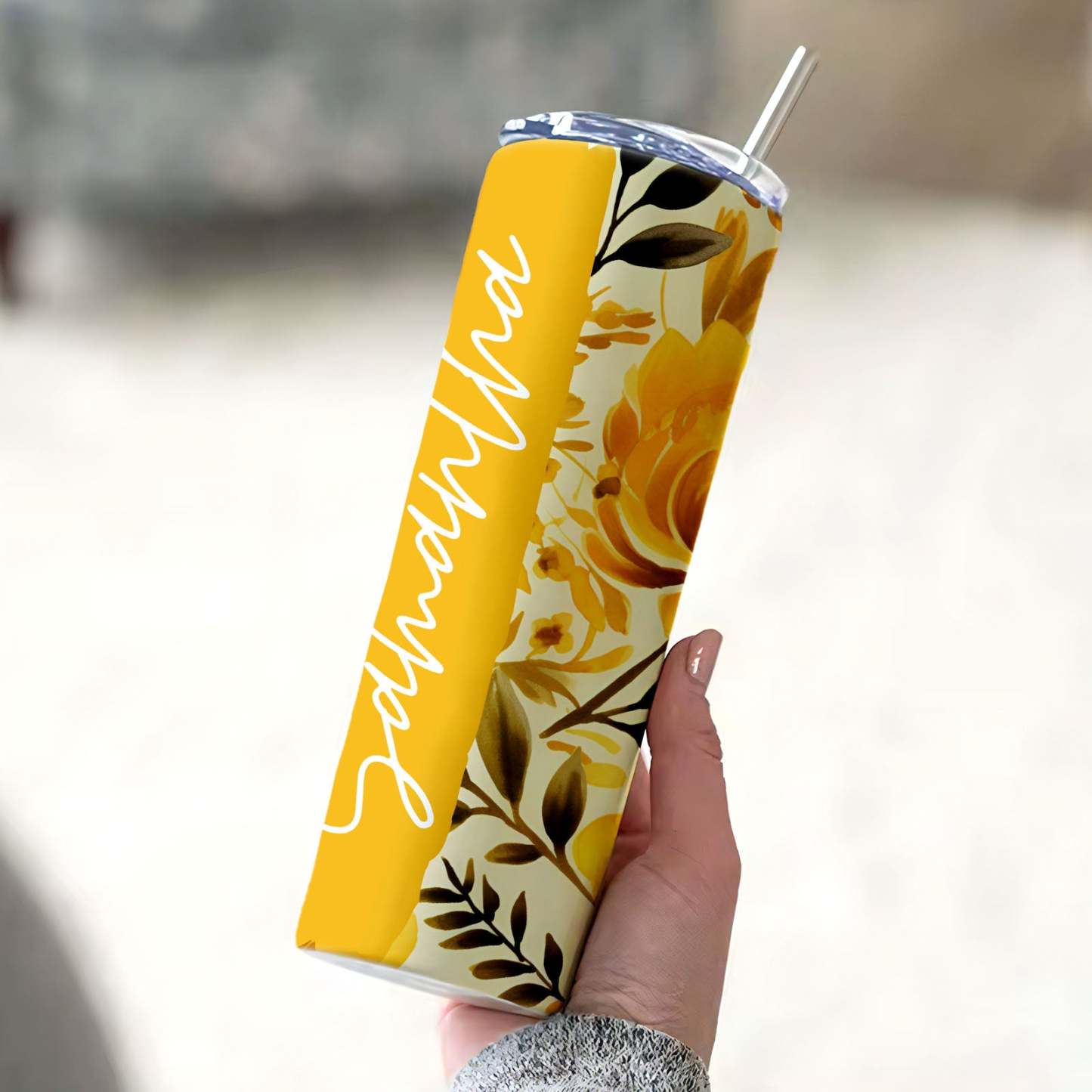 Personalized Name Water Cup Floral Tumbler Girl Gift - MyFaceBoxer