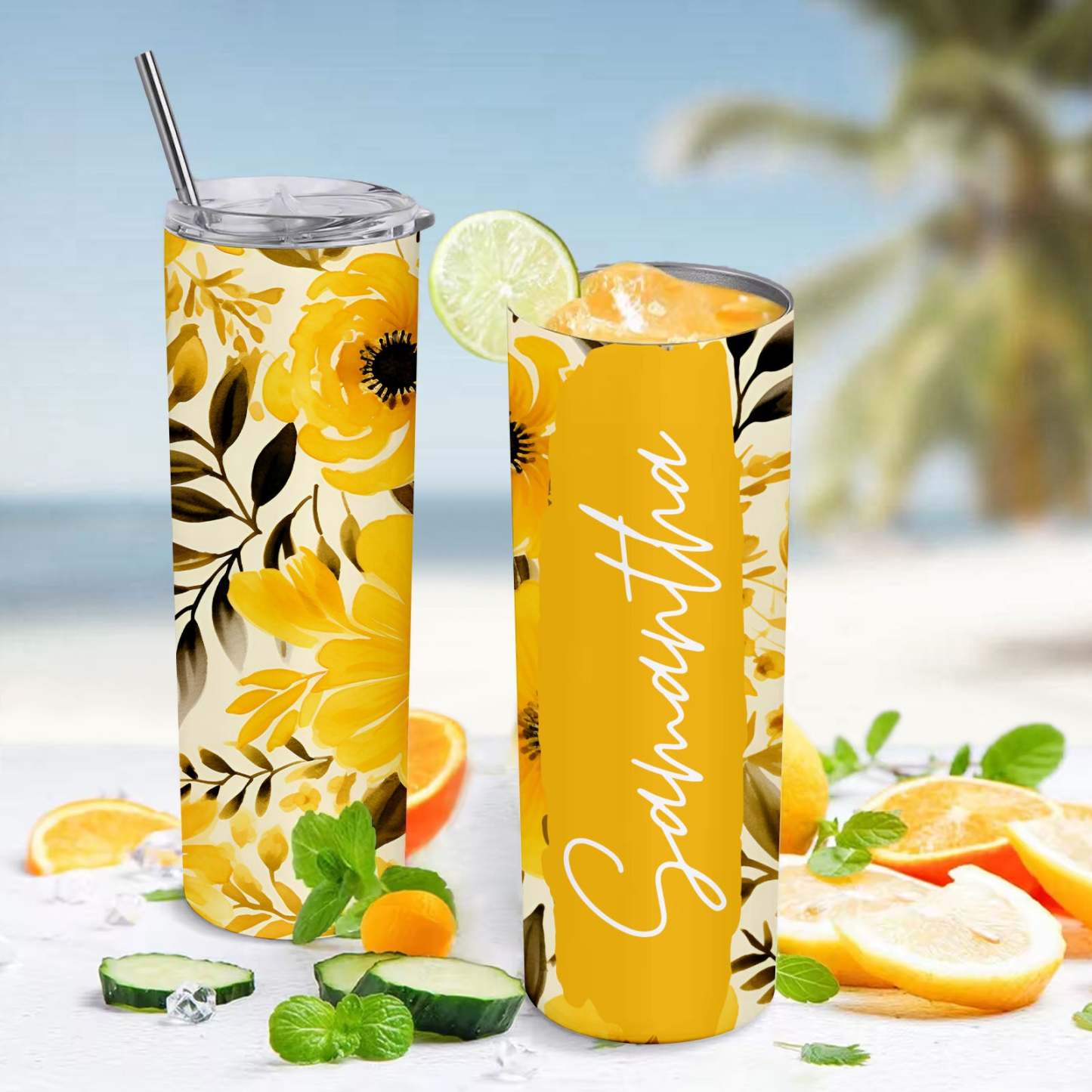 Personalized Name Water Cup Floral Tumbler Girl Gift - MyFaceBoxer