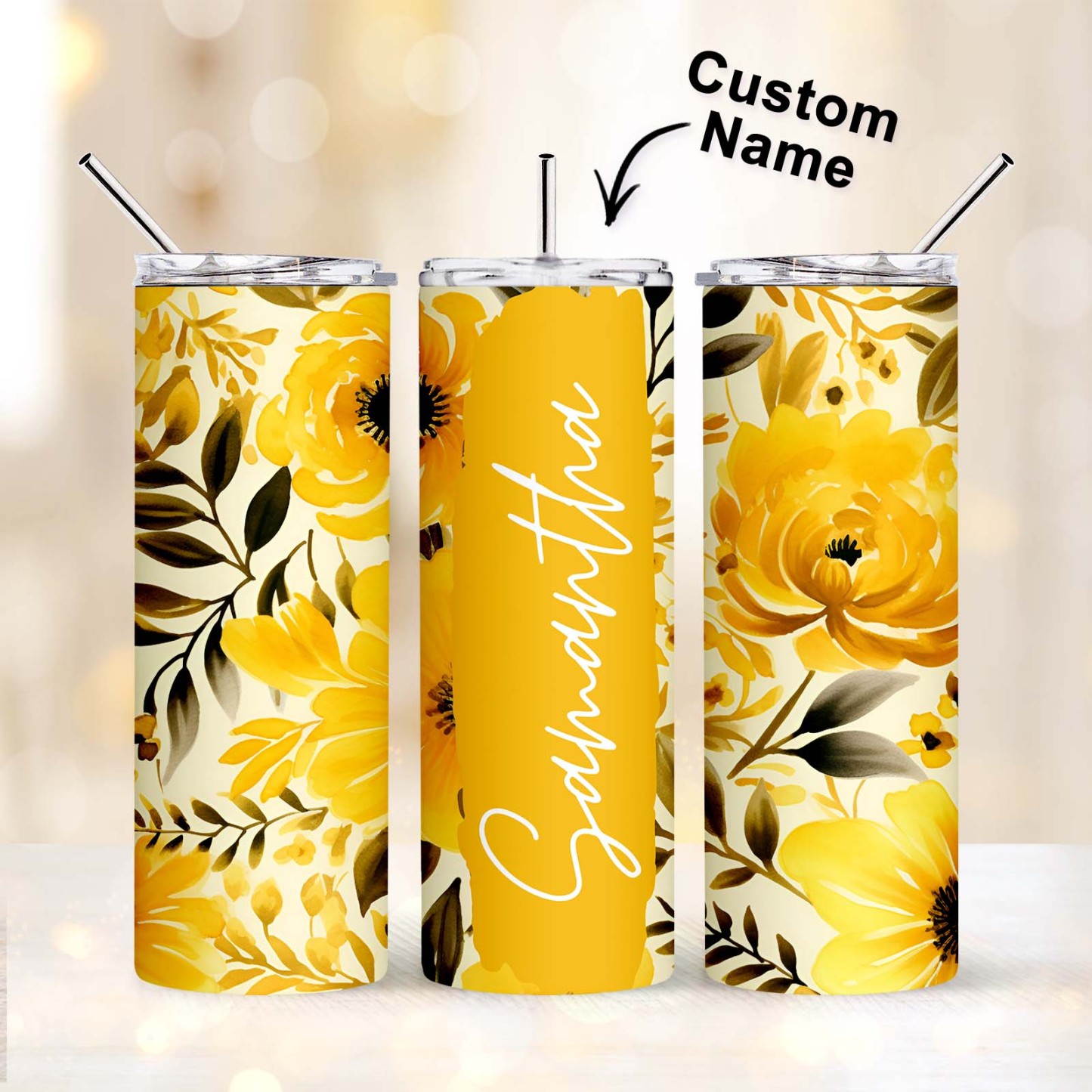 Personalized Name Water Cup Floral Tumbler Girl Gift - MyFaceBoxer