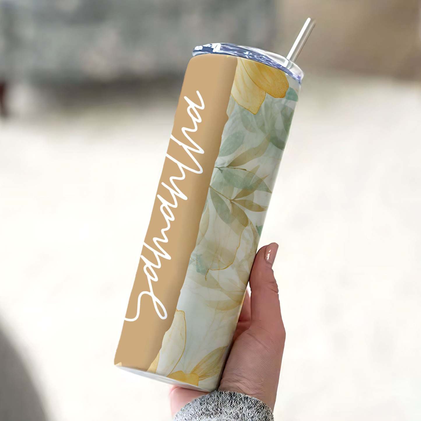 Name Floral Tumbler Personalized Water Cup Skinny Summer Gift - MyFaceBoxer