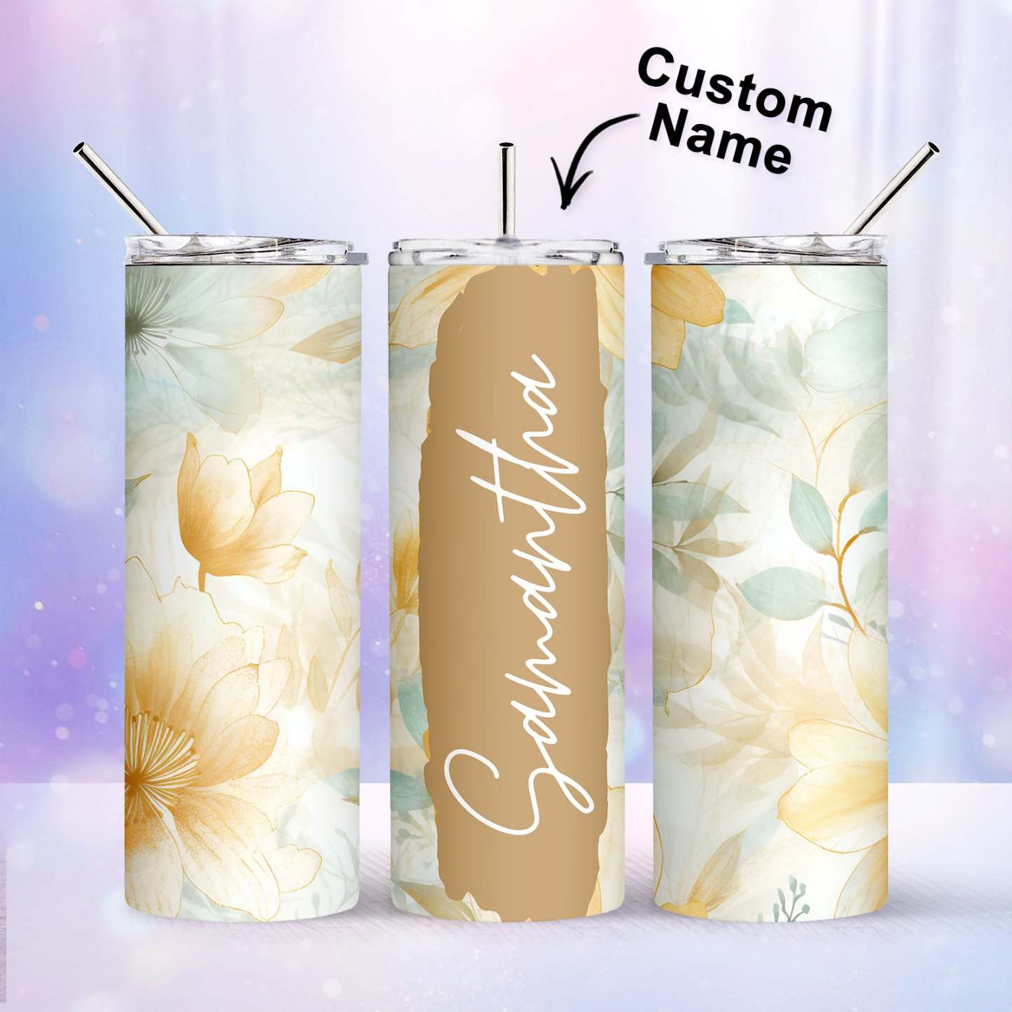 Personalized Name Floral Tumbler Skinny Sublimation Seamless Gift - MyFaceBoxer