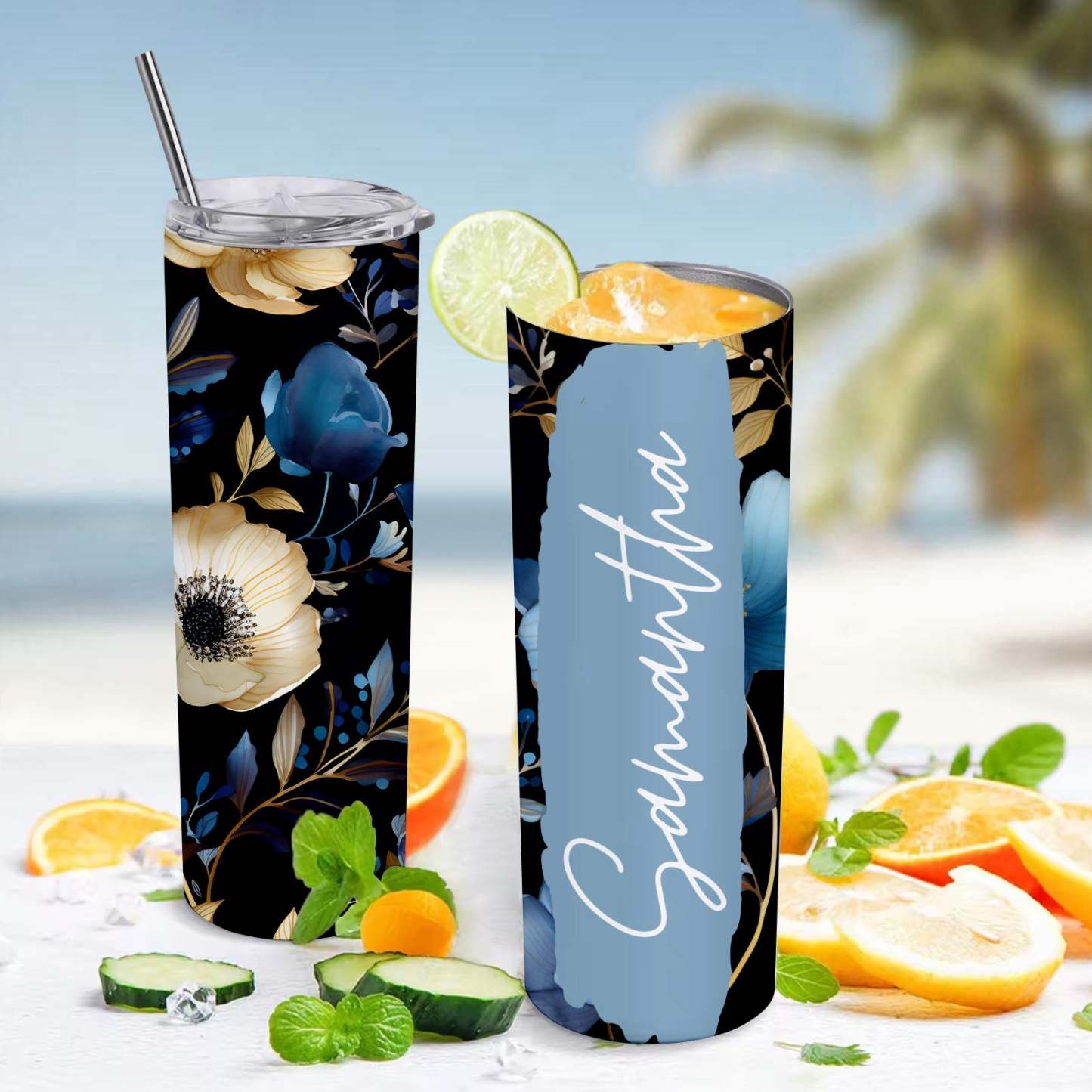 Personalized Floral Tumbler Skinny Sublimation Name Seamless Gift - MyFaceBoxer