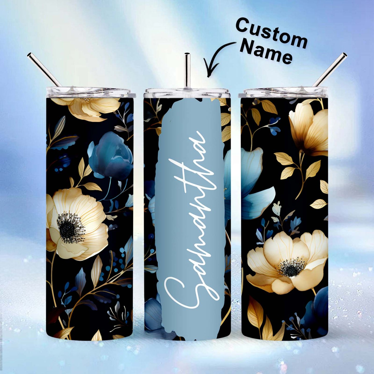 Personalized Name Floral Tumbler Skinny Sublimation Seamless Gift - MyFaceBoxer