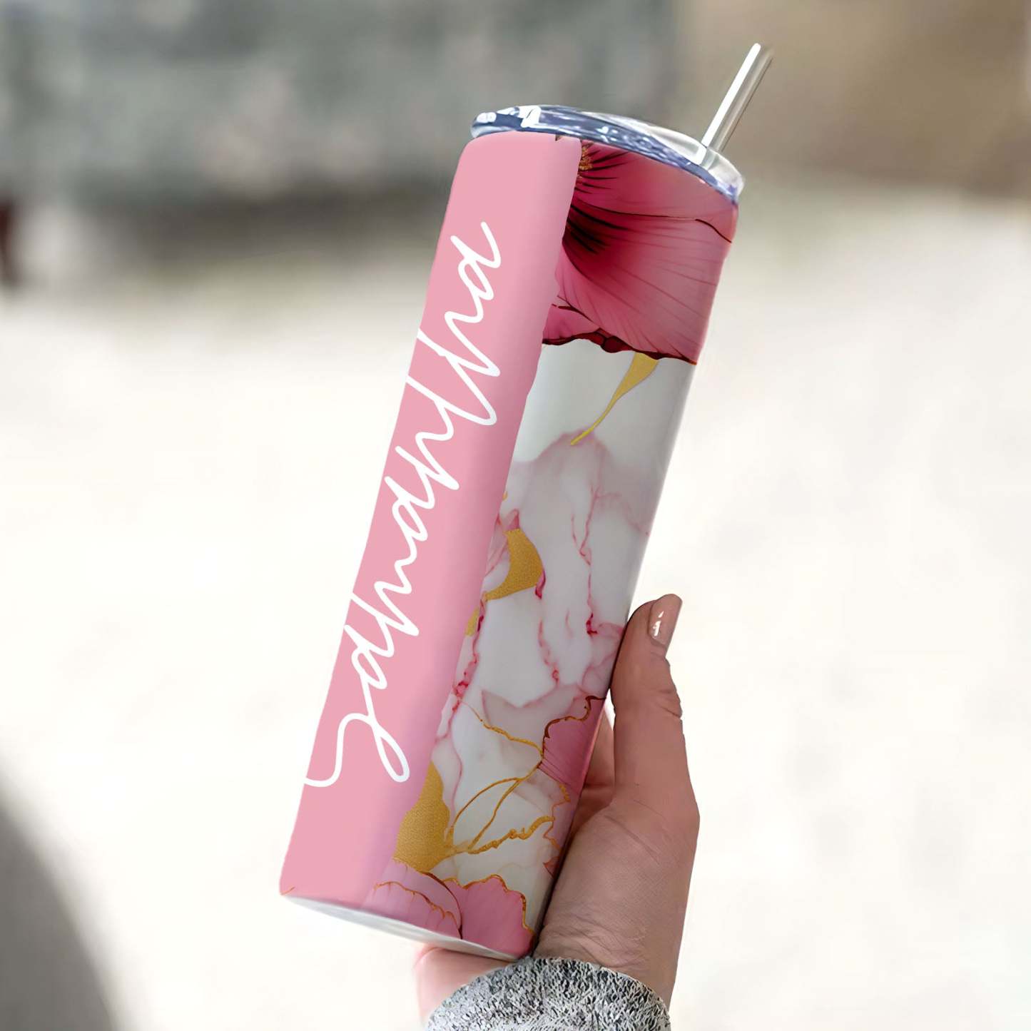 Personalized Tumbler Floral Name Skinny Seamless Gift for Her - MyFaceBoxer
