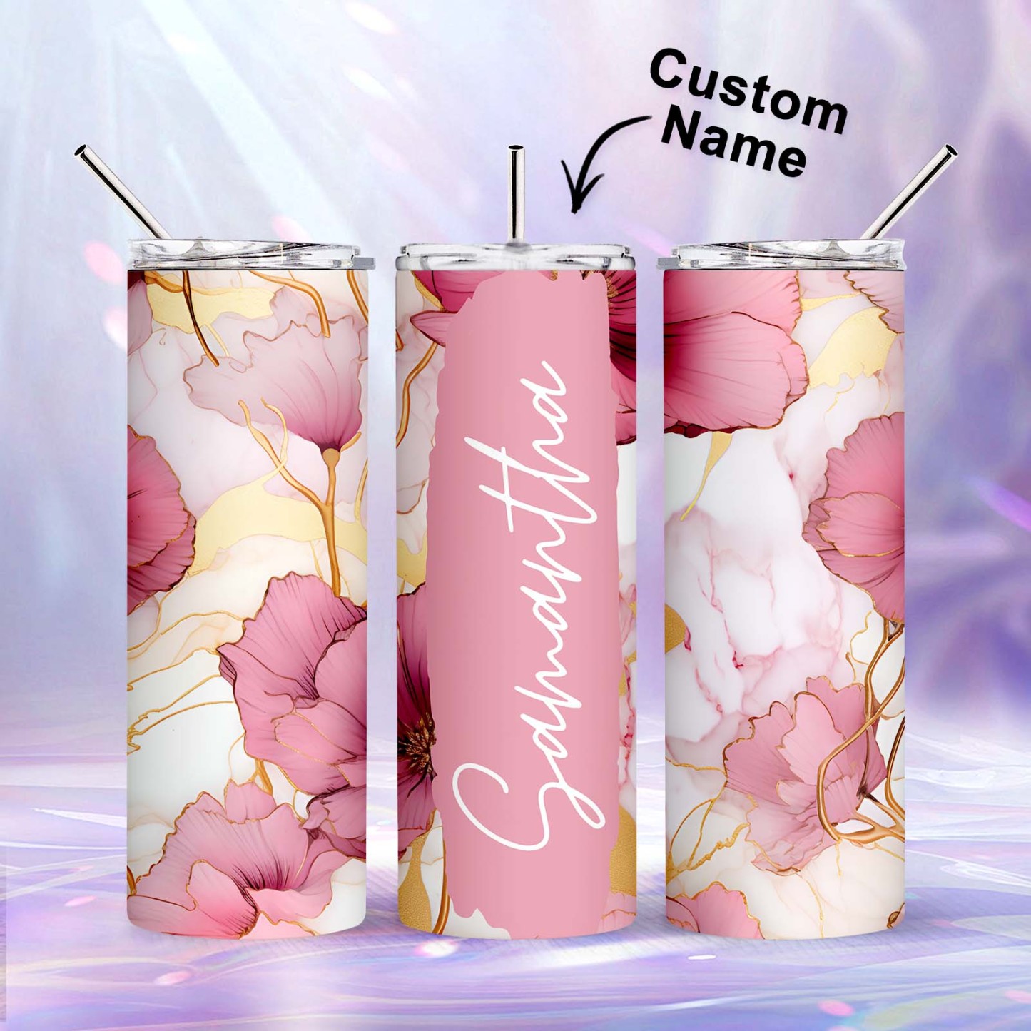 Personalized Tumbler Floral Name Skinny Seamless Gift for Her - MyFaceBoxer
