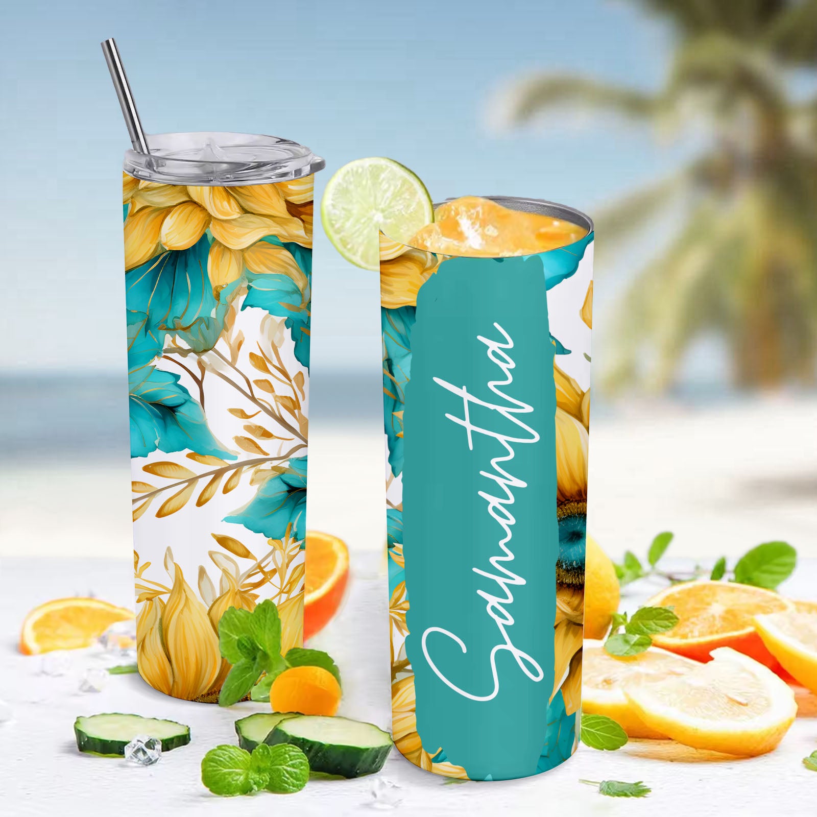 Personalized Seamless Text Watercolor Floral Tumbler Gift for Her - MyFaceBoxer
