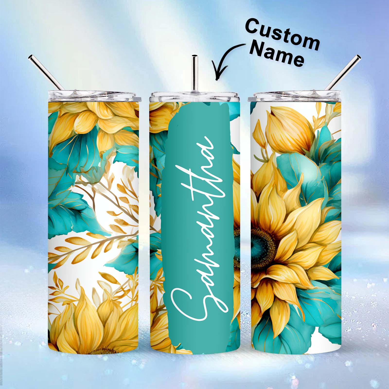 Personalized Seamless Text Watercolor Floral Tumbler Gift for Her - MyFaceBoxer