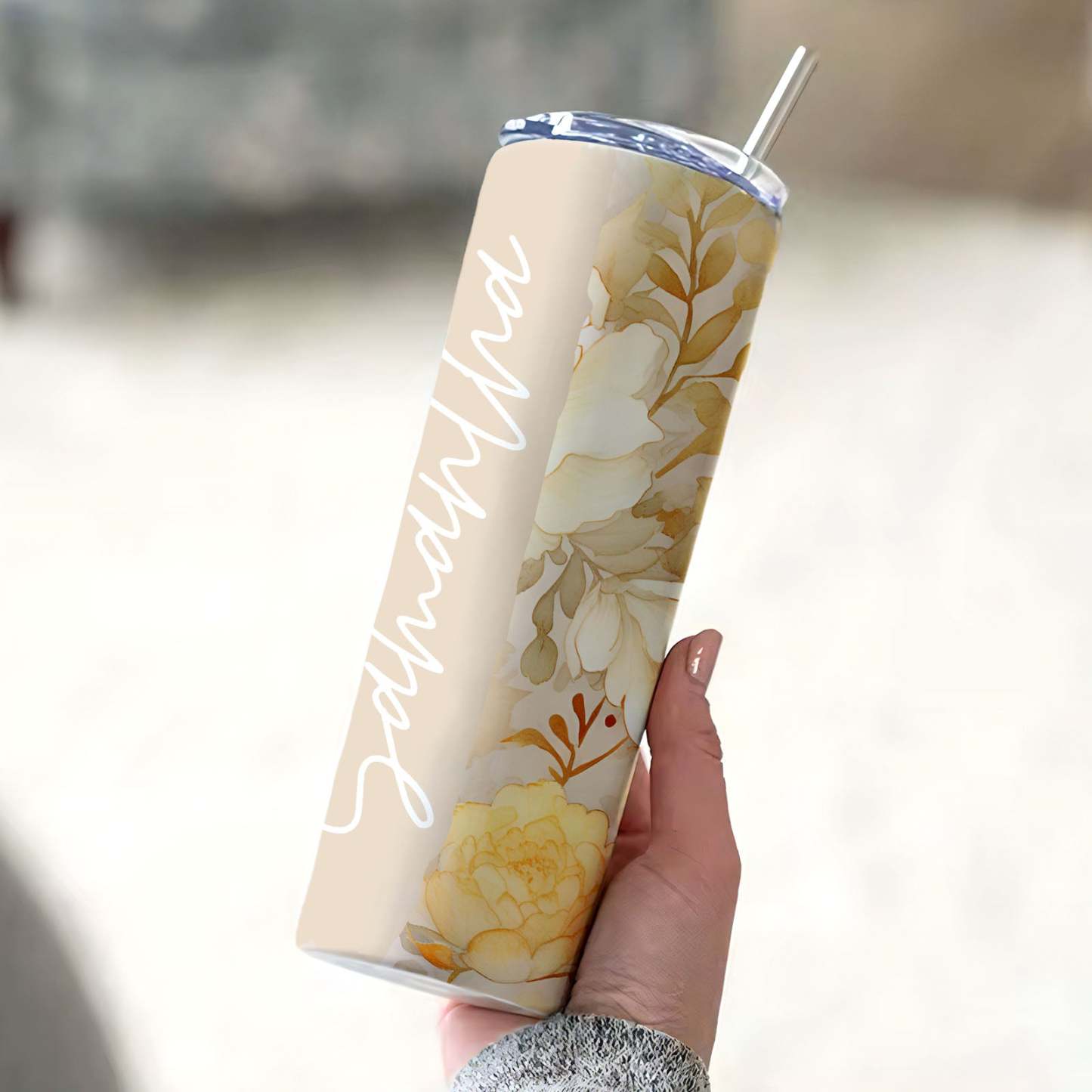 Floral Tumbler Personalized Name 3D Flower Summer Girl Gift - MyFaceBoxer