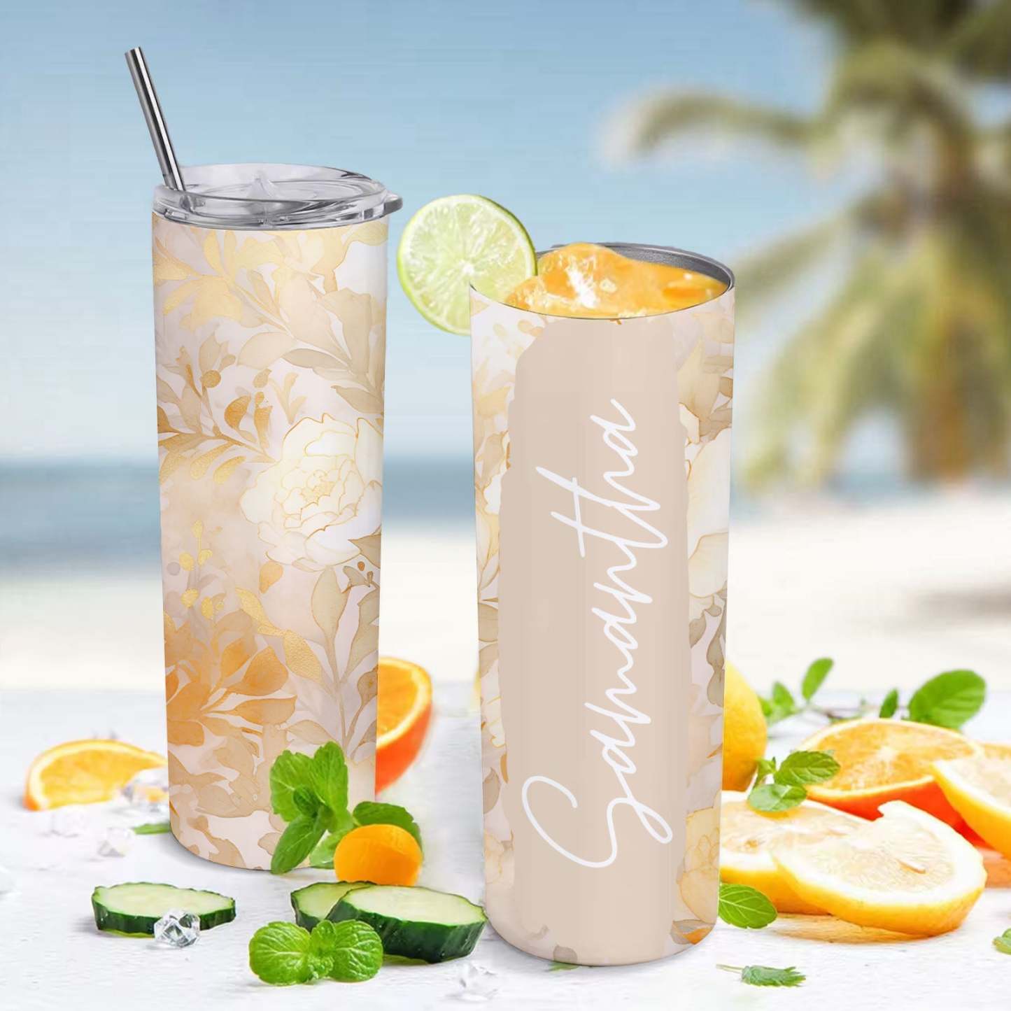 Floral Tumbler Personalized Name 3D Flower Summer Girl Gift - MyFaceBoxer