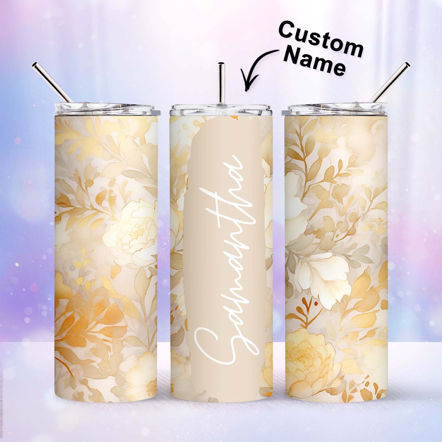 Floral Tumbler Personalized Name 3D Flower Summer Girl Gift - MyFaceBoxer