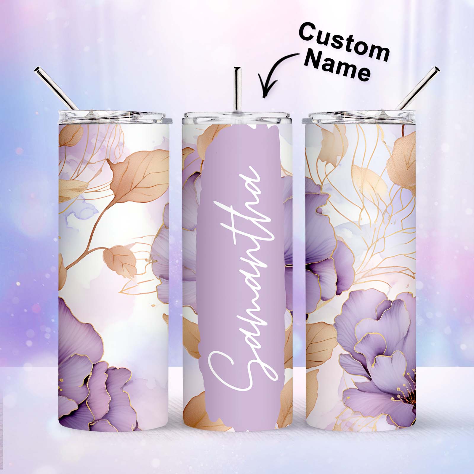 Custom Name Floral Tumbler Personalized Beach Water Cup - MyFaceBoxer