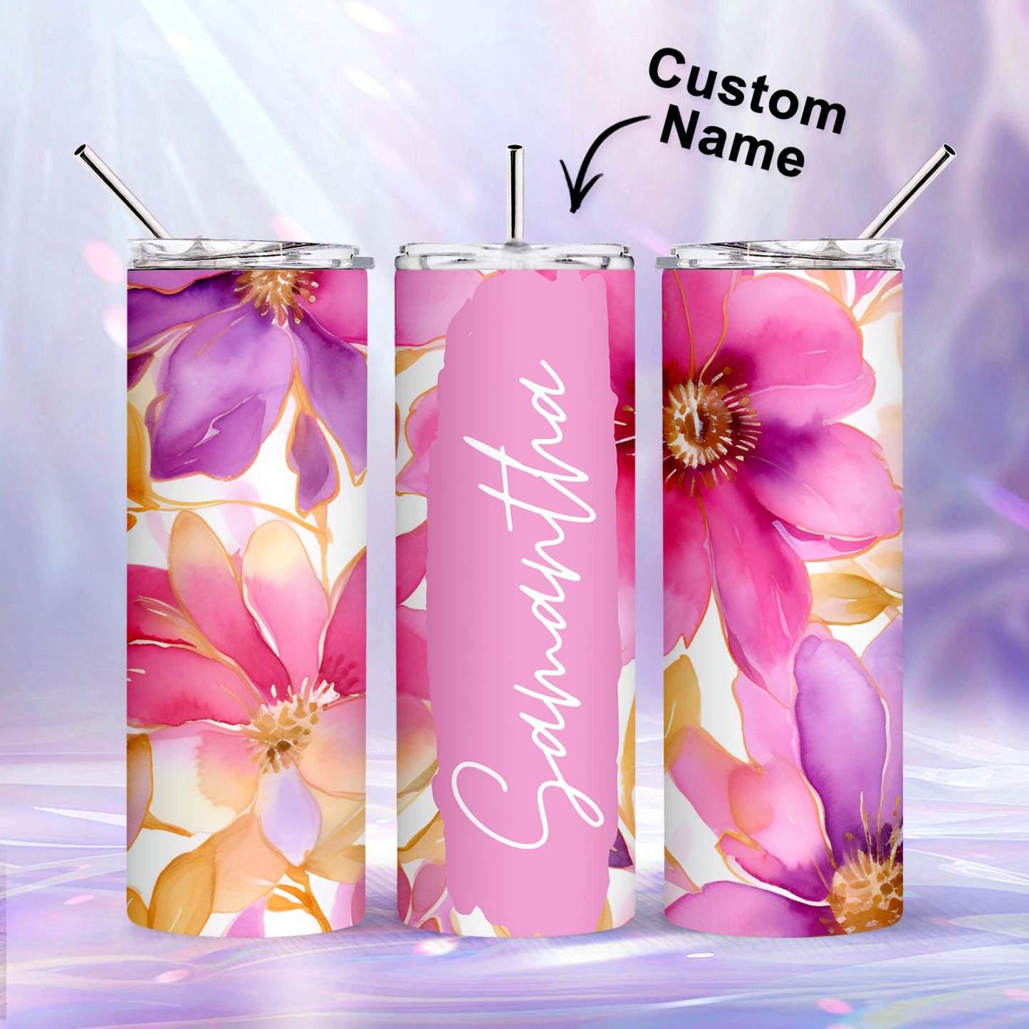 Personalized Name Floral Tumbler Skinny Sublimation Seamless Gift - MyFaceBoxer