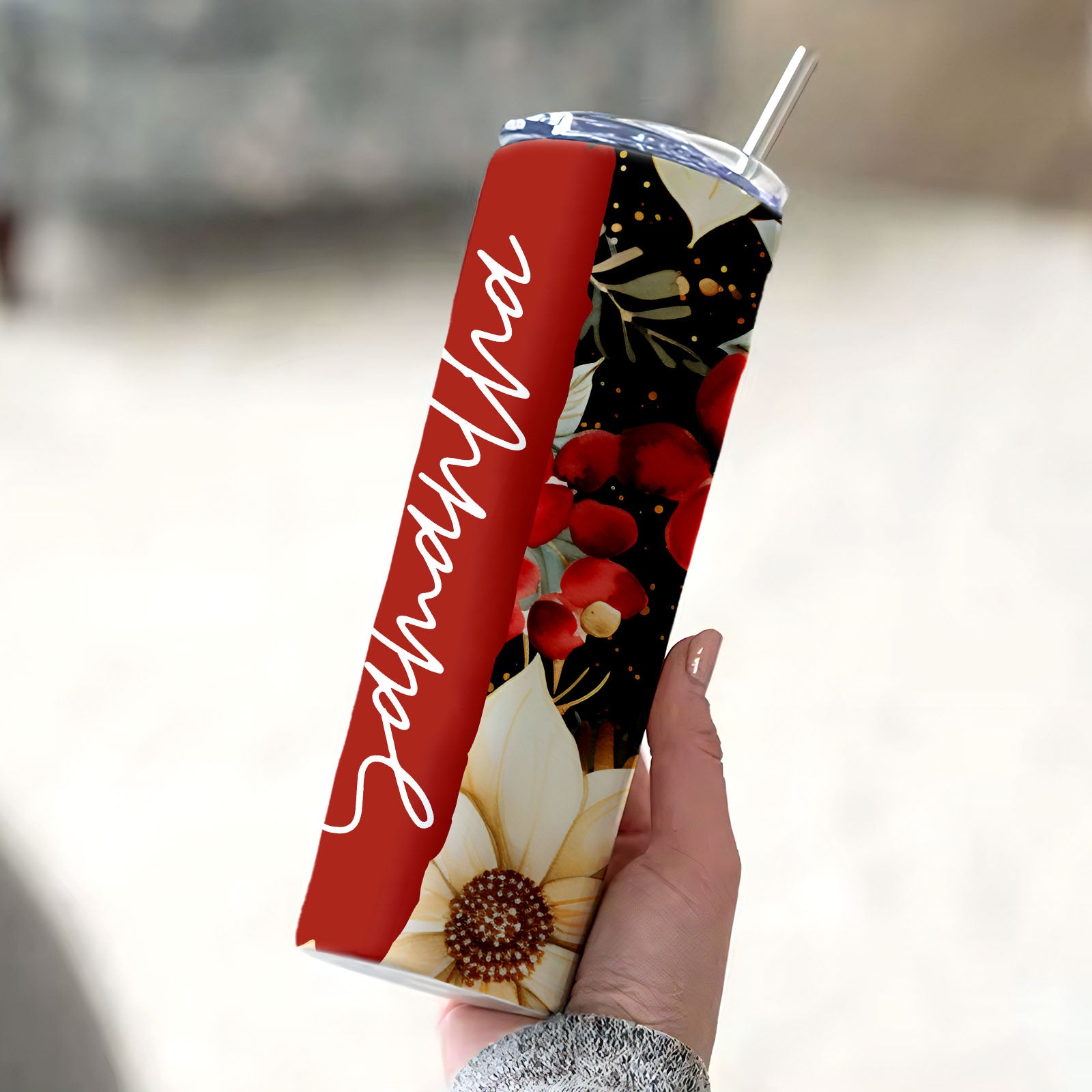 Personalized Floral Tumbler Wildflowers Add Your Own Text Summer Gift - MyFaceBoxer