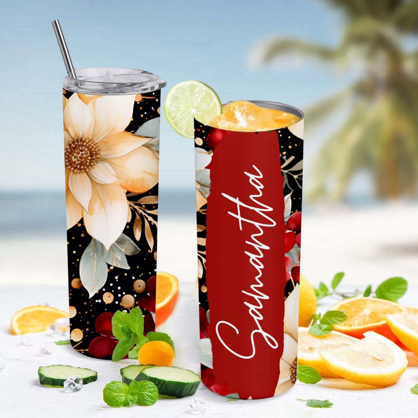 Personalized Floral Tumbler Wildflowers Add Your Own Text Summer Gift - MyFaceBoxer