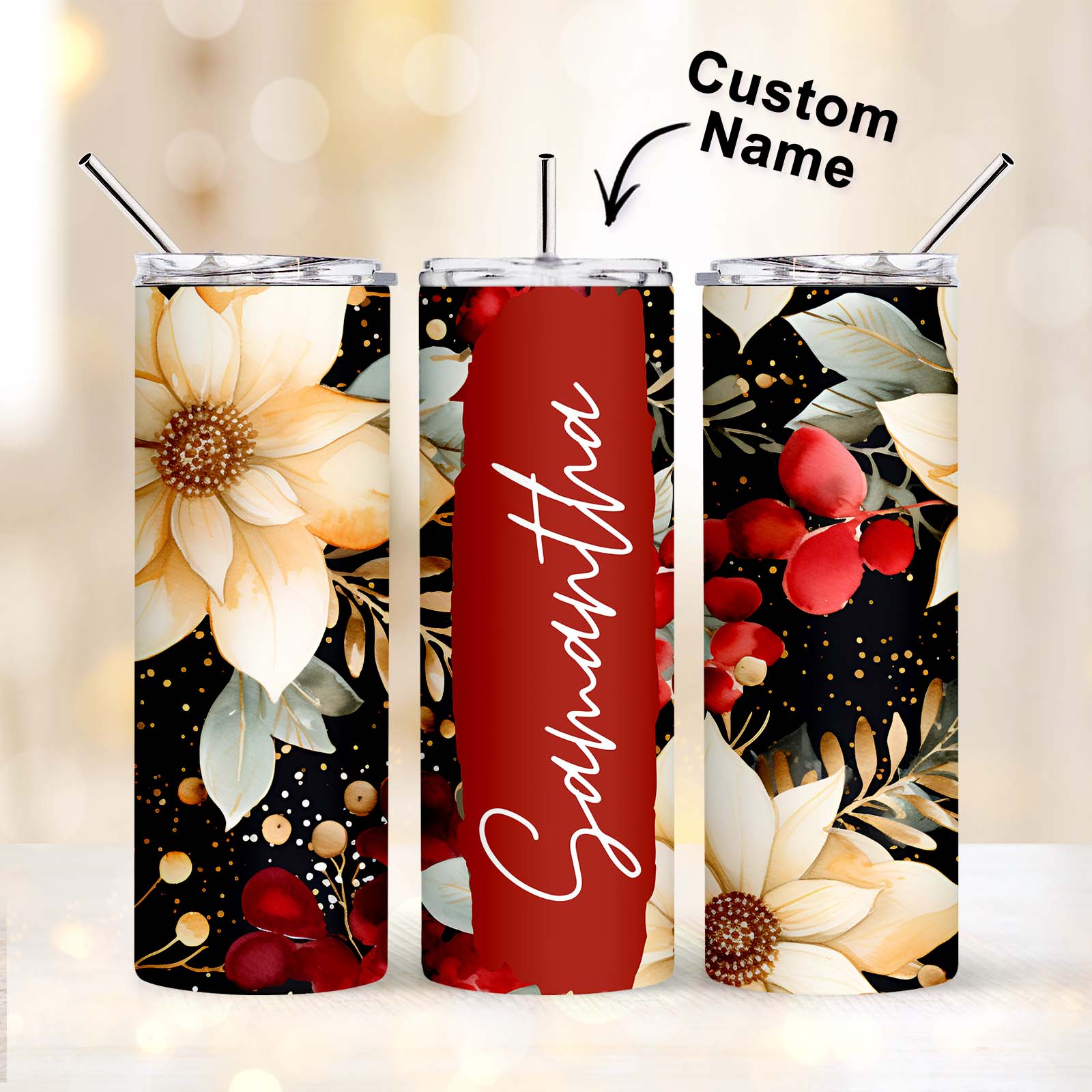 Personalized Floral Tumbler Wildflowers Add Your Own Text Summer Gift - MyFaceBoxer