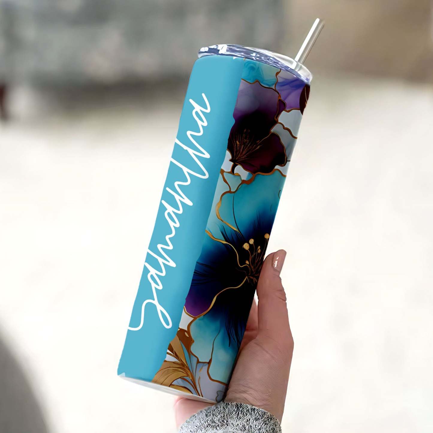 Custom Rose Flower Personalized Name Tumbler 3D Beach Water Cup - MyFaceBoxer