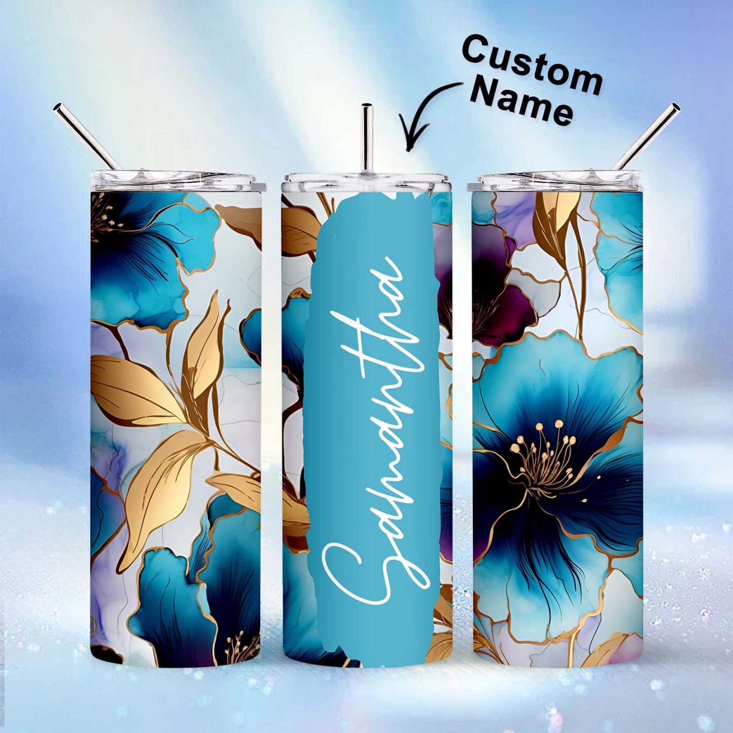Personalized Name Floral Tumbler Skinny Sublimation Seamless Gift - MyFaceBoxer