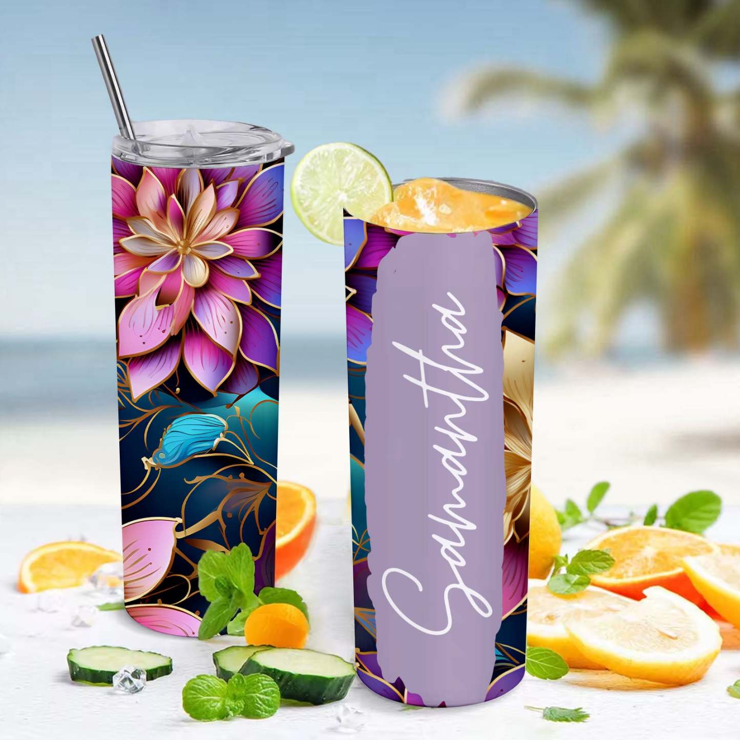 Personalized Name Floral Tumbler Retro Summer Wedding Gift - MyFaceBoxer