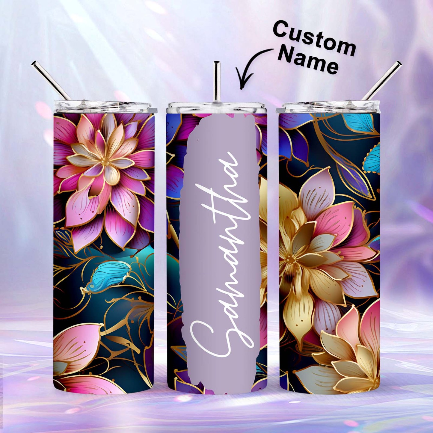 Personalized Name Floral Tumbler Skinny Sublimation Seamless Gift - MyFaceBoxer