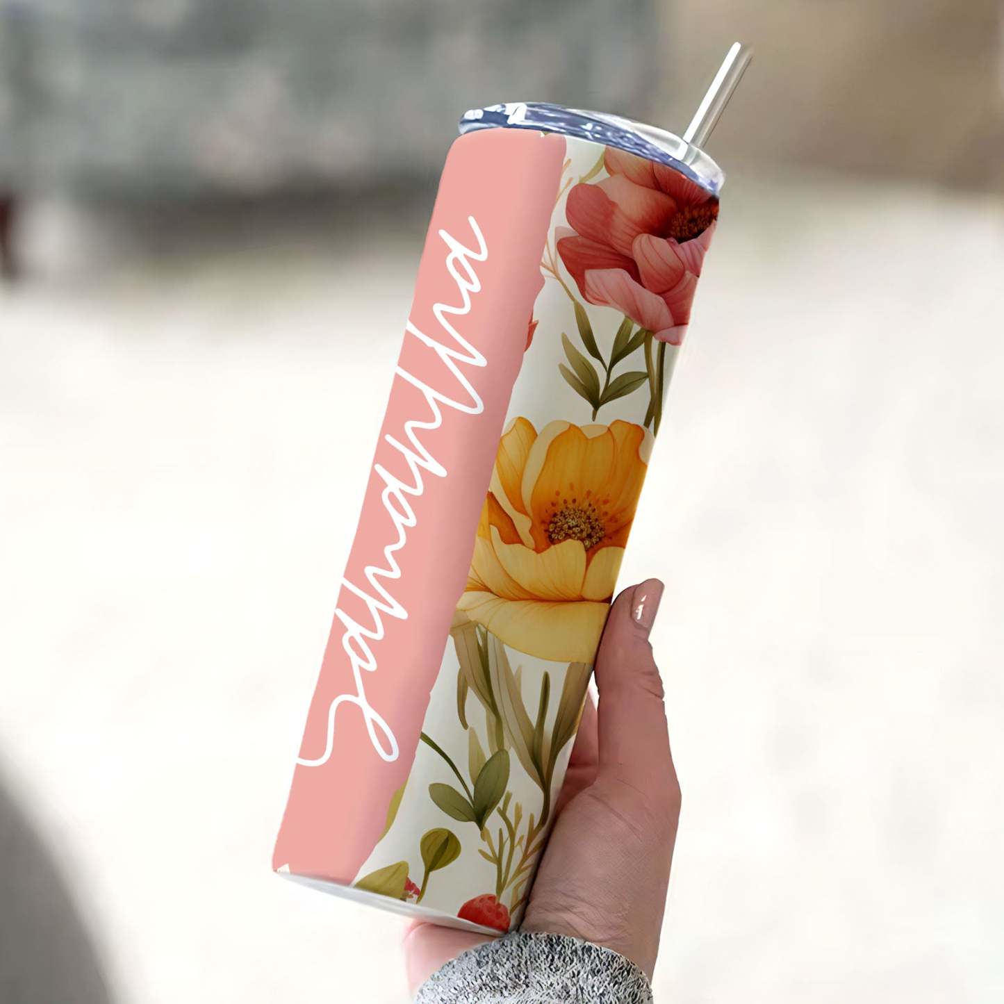 Custom Name Floral Tumbler Skinny Creative Wedding Summer Gift - MyFaceBoxer