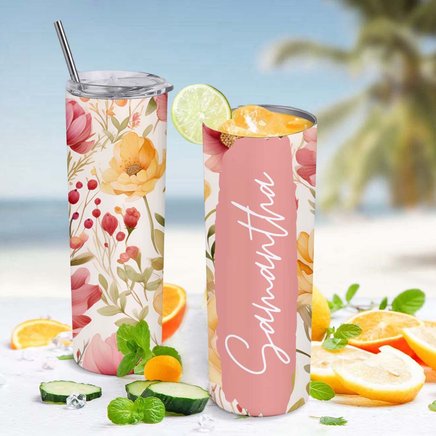 Custom Name Floral Tumbler Skinny Creative Wedding Summer Gift - MyFaceBoxer