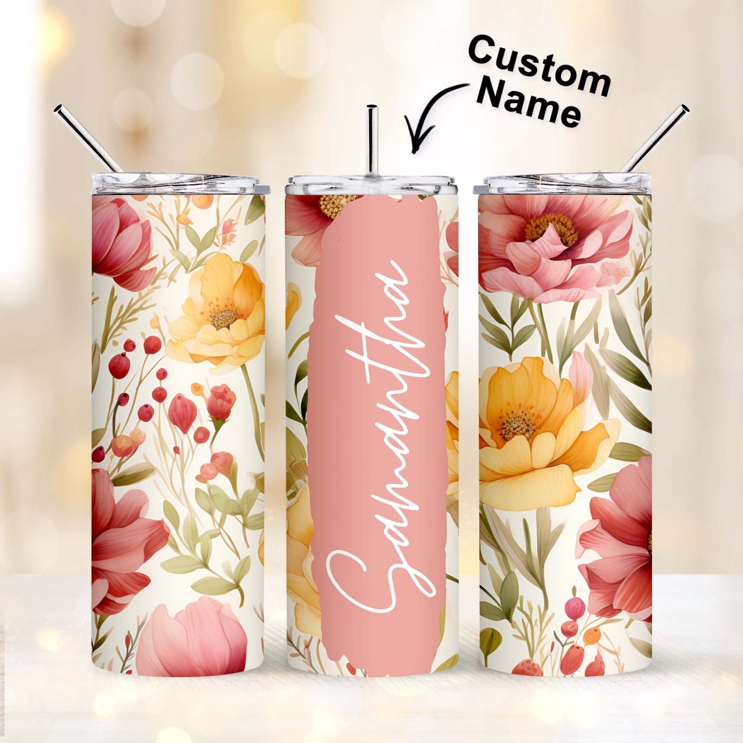 Personalized Name Floral Tumbler Skinny Sublimation Seamless Gift - MyFaceBoxer