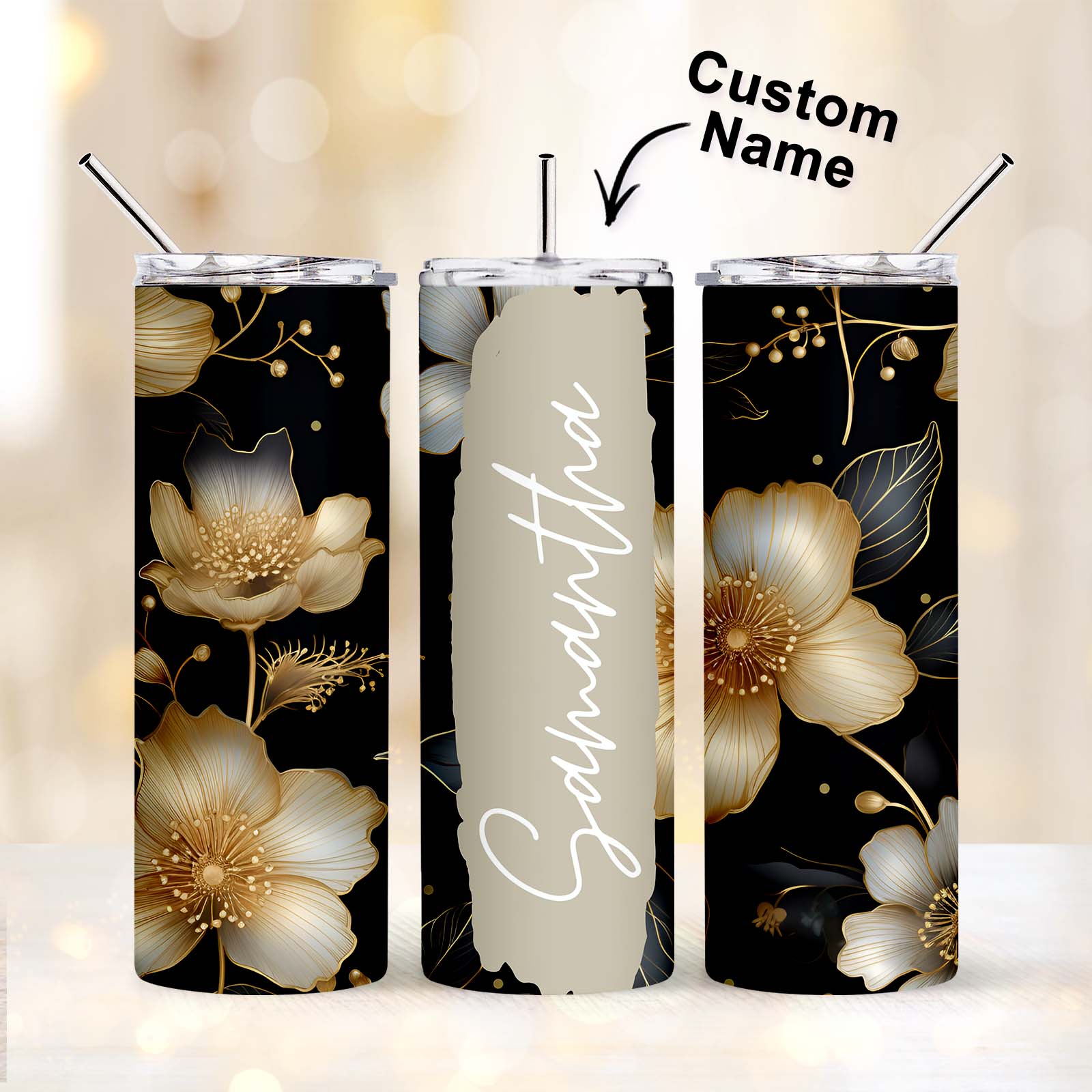 Personalized Name Water Cup Floral Tumbler Gift for Girl - MyFaceBoxer