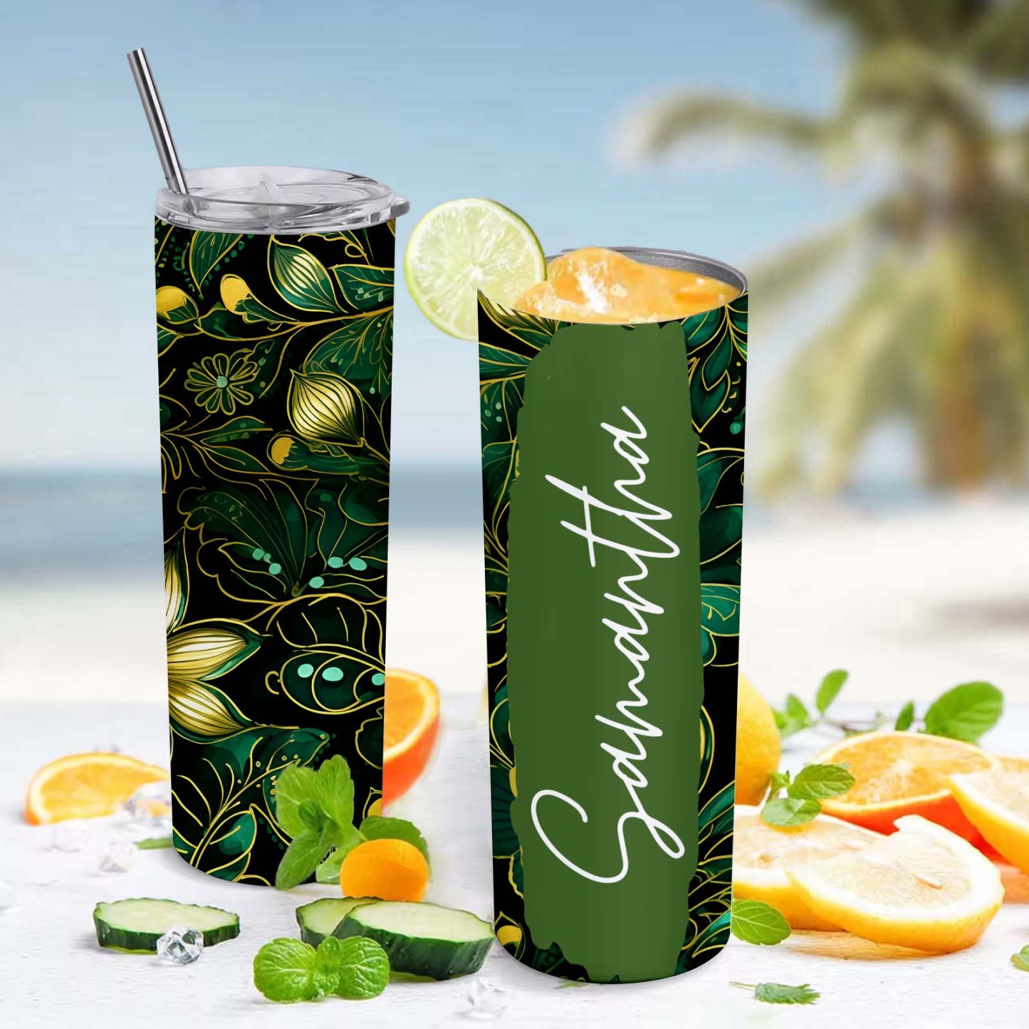 Name Floral Tumbler Personalized Water Cup Skinny Wedding Gift - MyFaceBoxer