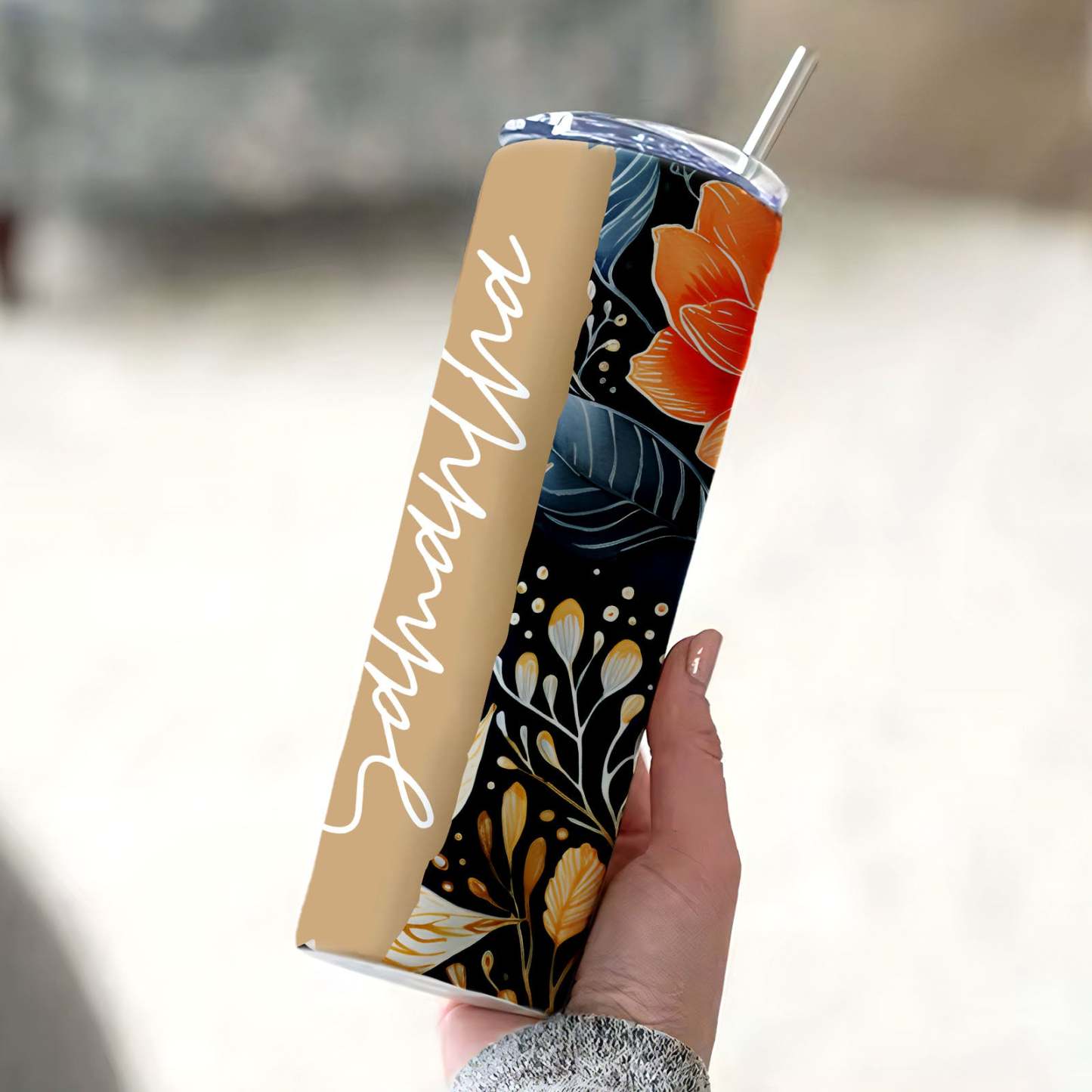 Add Your Own Text Floral Tumbler 20oz Skinny Flower Cup - MyFaceBoxer