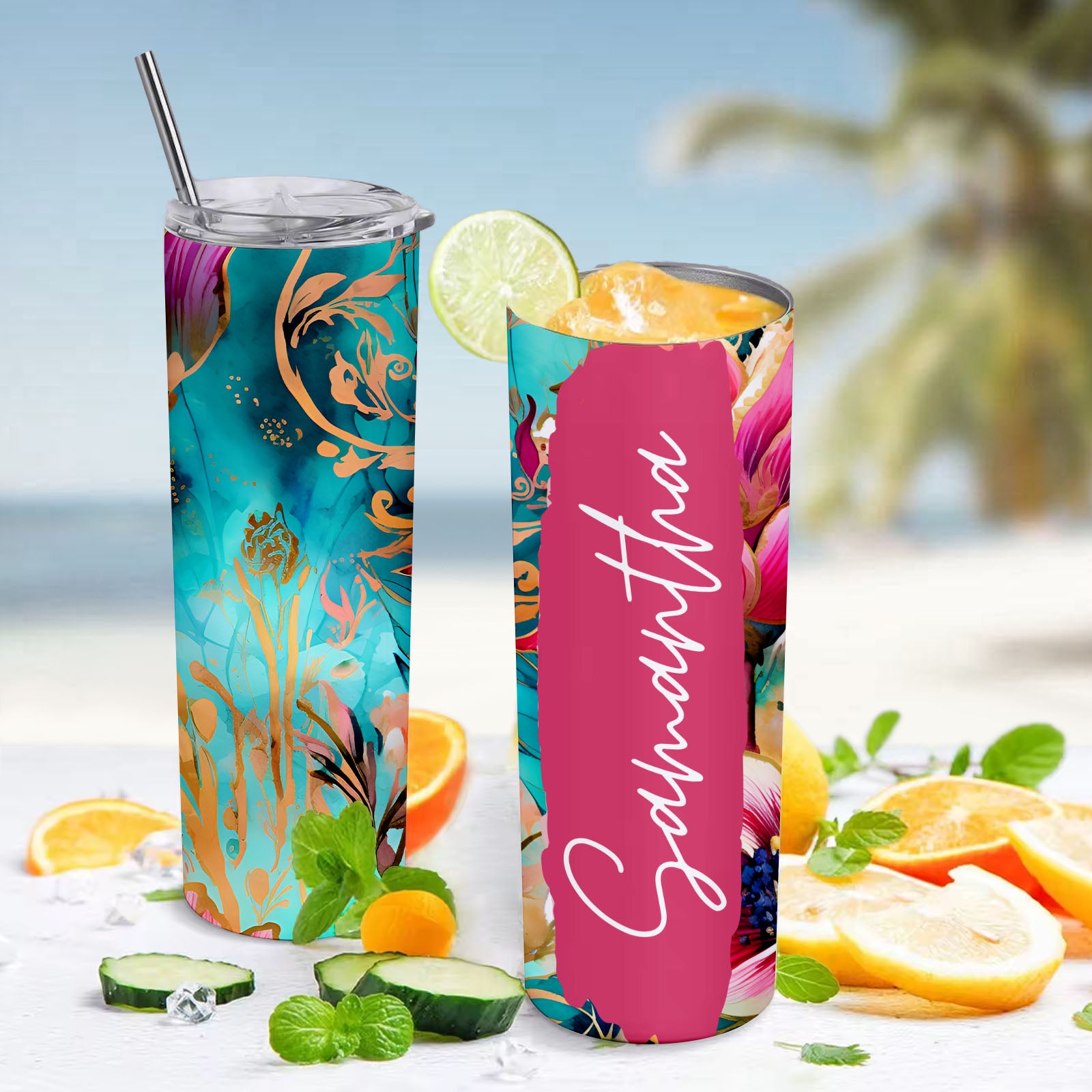 Summer Gift Name Floral Tumbler Skinny Sublimation Seamless Gift - MyFaceBoxer
