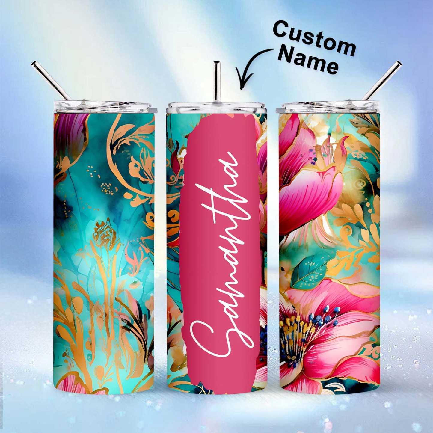 Personalized Name Floral Tumbler Skinny Sublimation Seamless Gift - MyFaceBoxer