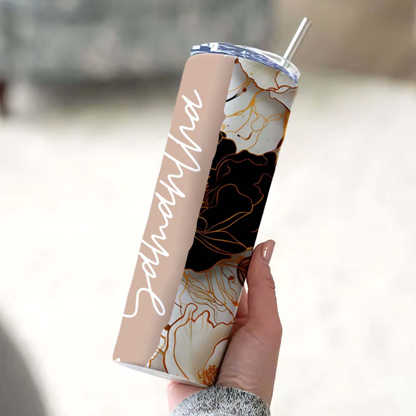 Personalized Text Floral Tumbler 20oz Wedding Gift - MyFaceBoxer