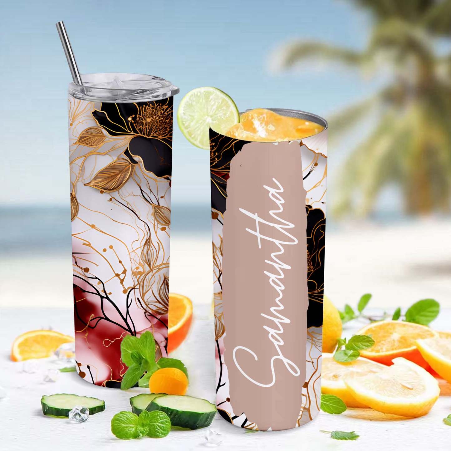 Personalized Text Floral Tumbler 20oz Wedding Gift - MyFaceBoxer