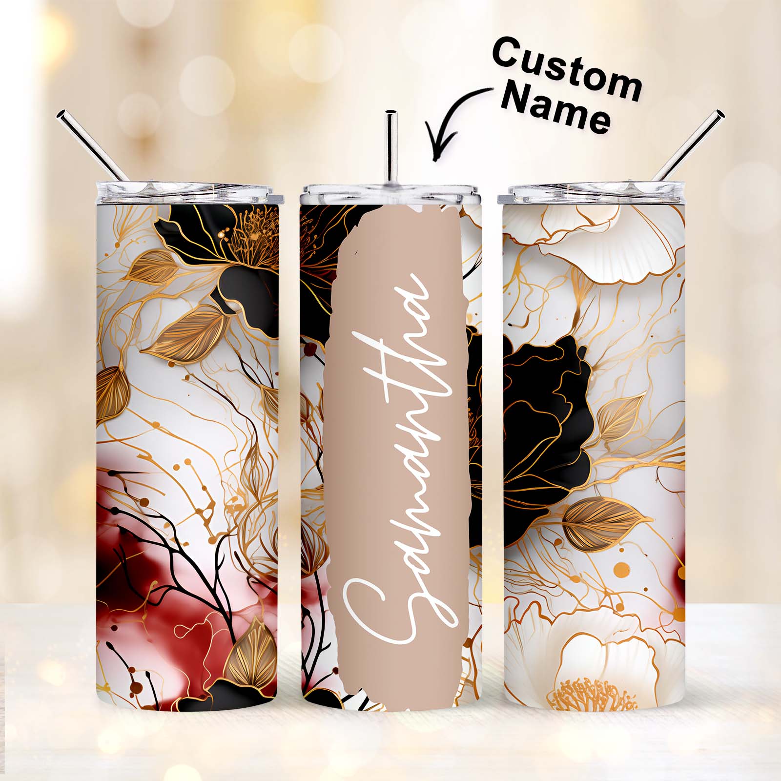 Personalized Text Floral Tumbler 20oz Wedding Gift - MyFaceBoxer